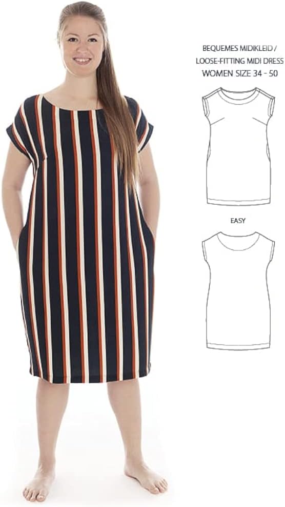 MAGAM-Stoffe Bequemes Midi Kleid Schnittmuster Frauen inkl. Aufnäher Enno