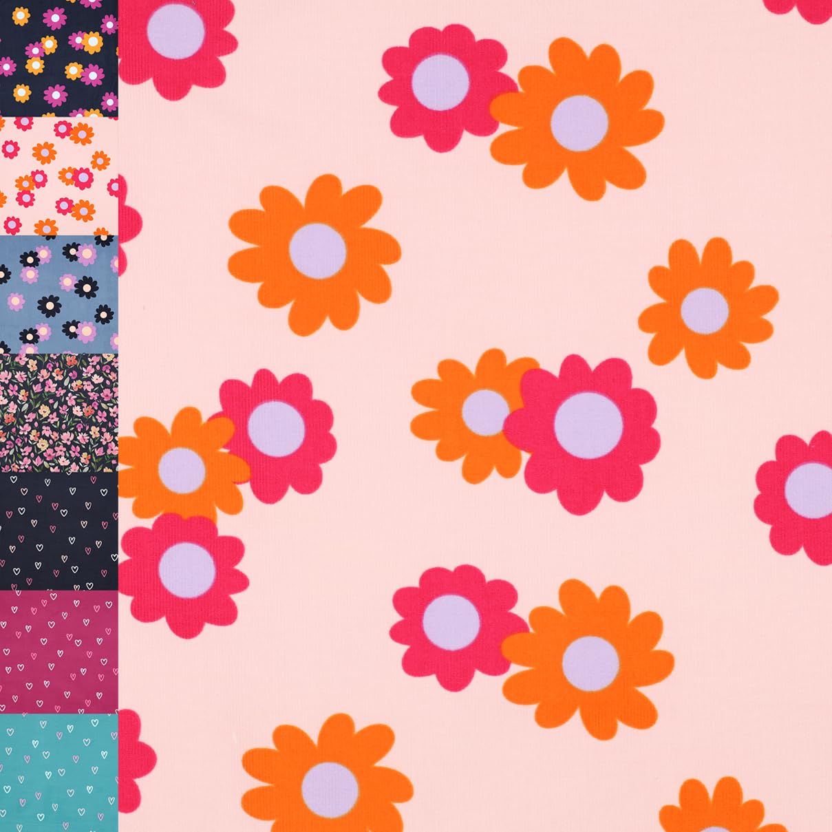 MAGAM-Stoffe Freya Babycord Feincord Stoff 100% Baumwolle Meterware 50cm (Große Blumen jeans)