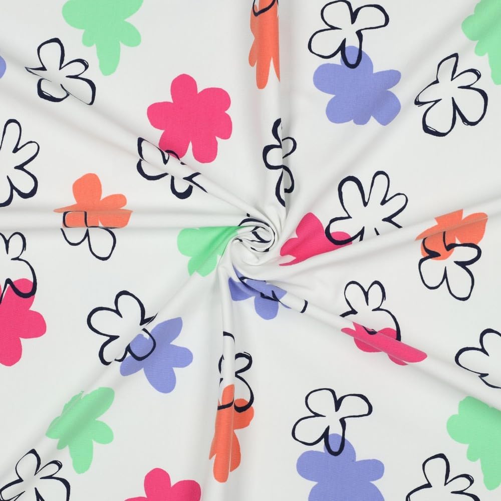 MAGAM-Stoffe Charlotte Blumen Jersey Stoff Kleider Kinder OEKO-TEX Meterware ab 50cm (Weiß)