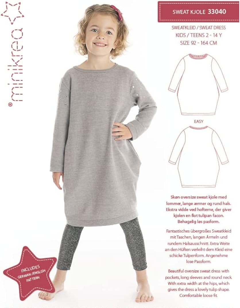 MAGAM-Stoffe Sweatkleid Papier Schnittmuster Kinder inkl. Aufnäher Enno