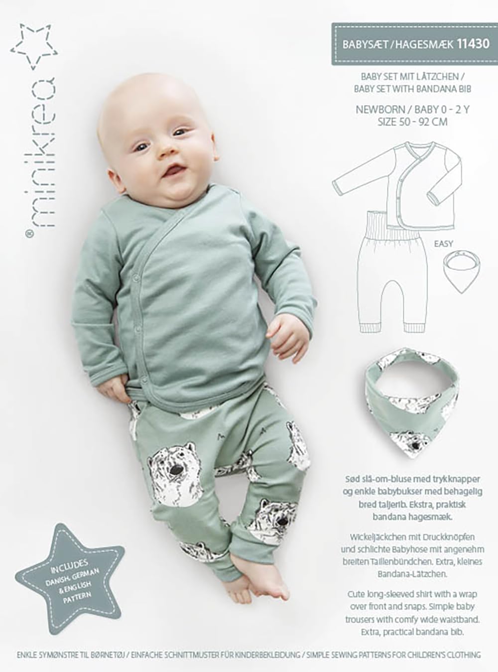 MAGAM-Stoffe Baby Set mit Lätzchen Schnittmuster Neugeborene und Babys inkl. Aufnäher Enno