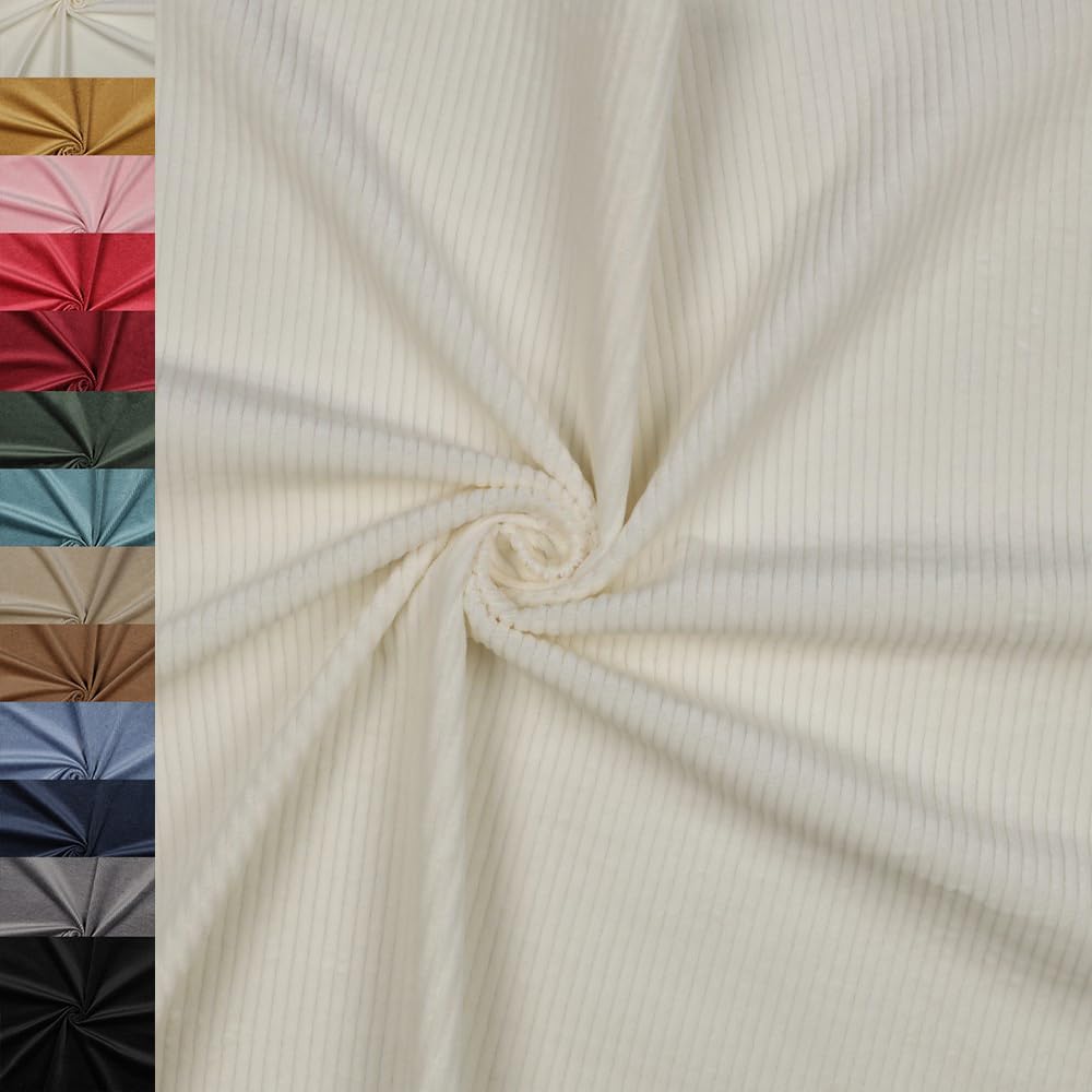 MAGAM-Stoffe Leoni Stretch Breitcord Cordstoff Bekleidung Möbel Meterware 50cm (01. Natur weiß)