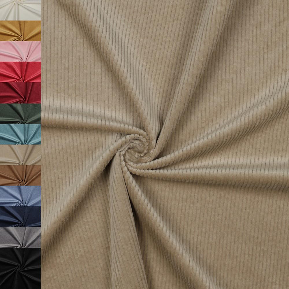 MAGAM-Stoffe Leoni Stretch Breitcord Cordstoff Bekleidung Möbel Meterware 50cm (01. Natur weiß)