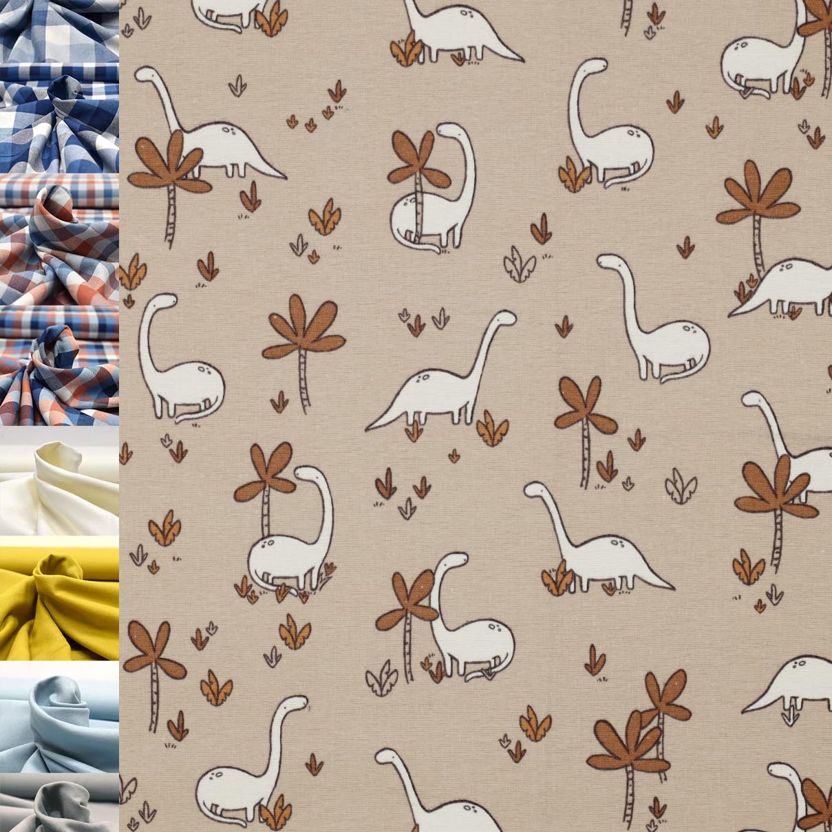 MAGAM-Stoffe Aberdeen Mode Stoff Denim Jeans Flanell Meterware 50cm (Dino weiß)