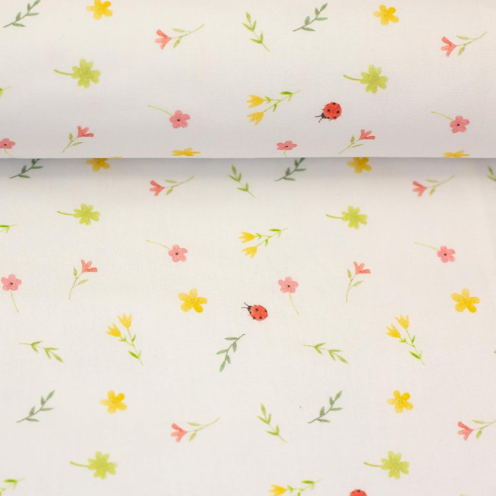MAGAM-Stoffe Emma Blumen Baumwollstoff ÖKO-TEX Meterware ab 50cm (Marienkäfer)