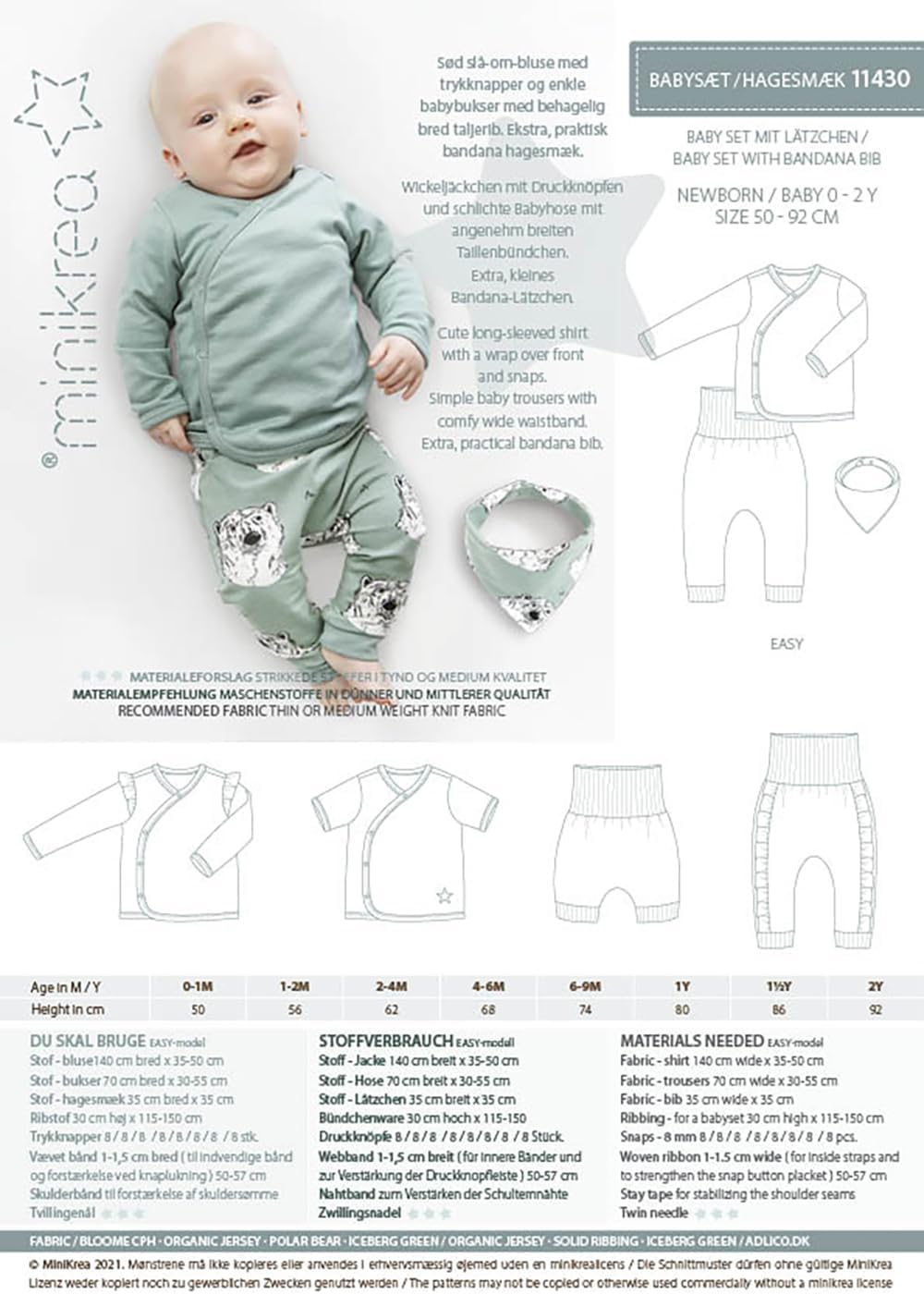 MAGAM-Stoffe Baby Set mit Lätzchen Schnittmuster Neugeborene und Babys inkl. Aufnäher Enno