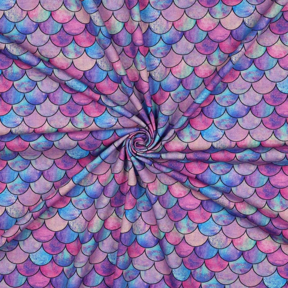MAGAM-Stoffe Jersey Stoff Meerjungfrau Schuppen Fischschuppen Kinder OEKO-TEX Meterware ab 50cm (Türkis-rosa)