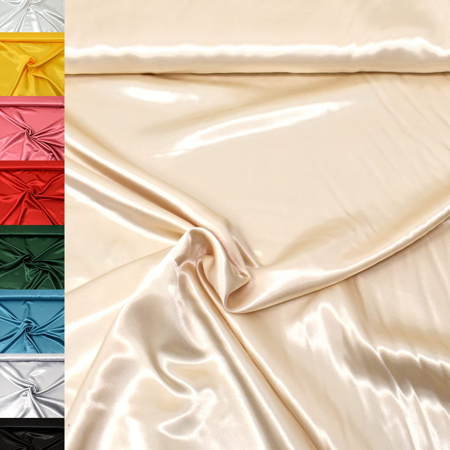 MAGAM-Stoffe 1m Estelle Satin Stoff uni ideal für Kleidung und Deko Meterware (22. Silber)