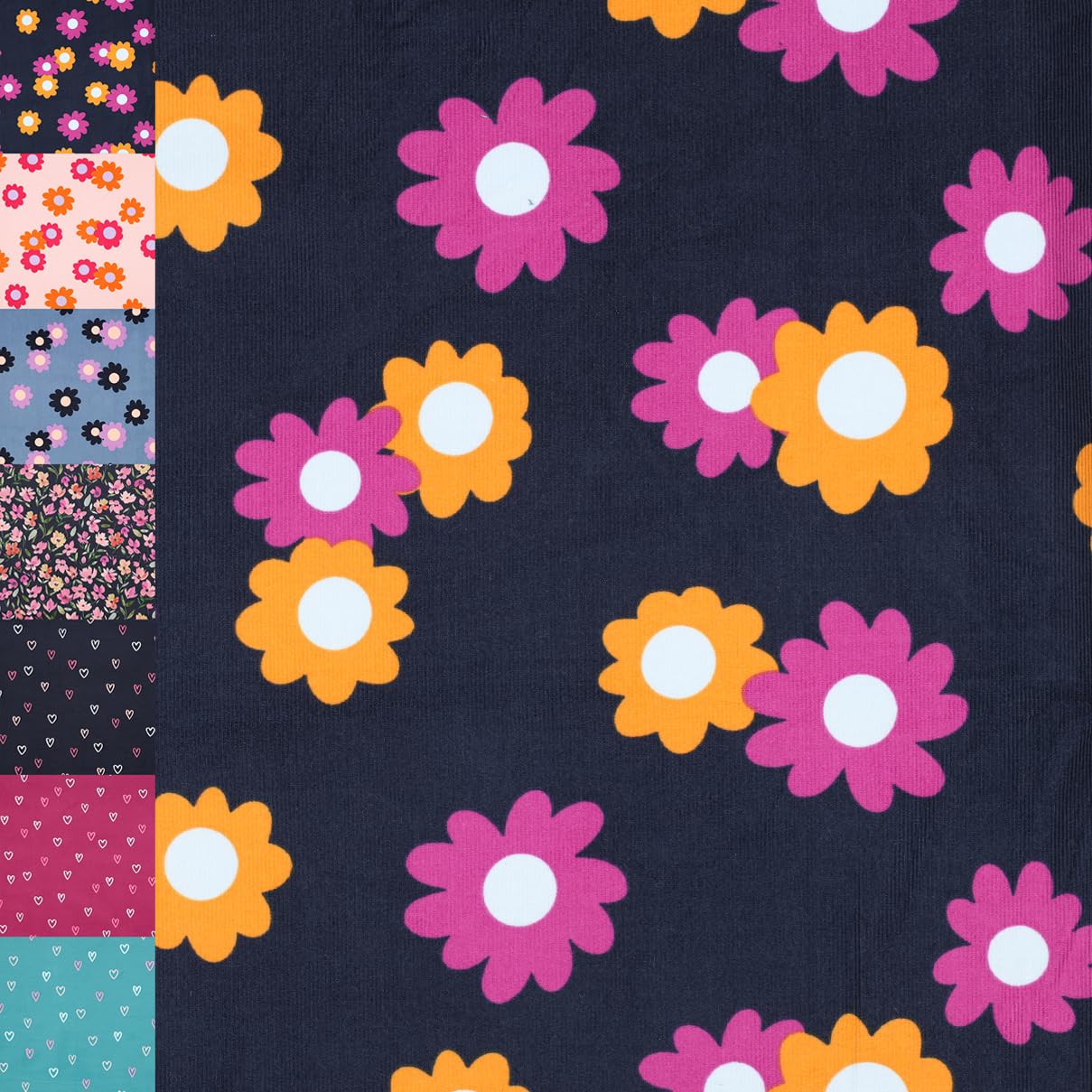 MAGAM-Stoffe Freya Babycord Feincord Stoff 100% Baumwolle Meterware 50cm (Große Blumen jeans)