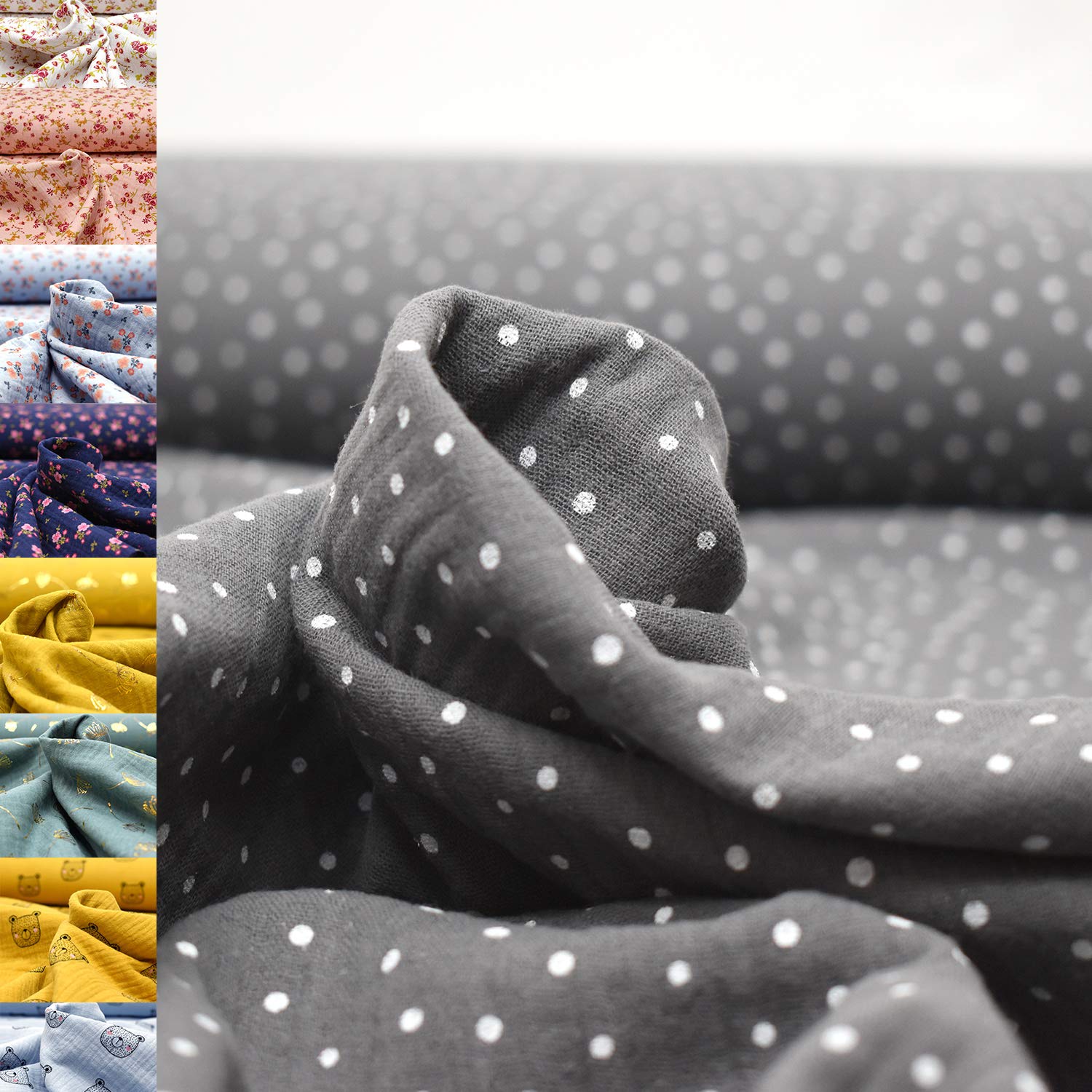 MAGAM-Stoffe Paul Musselin Mulltuch Kinder Baumwollstoff Oeko-Tex Meterware 50cm (Haselnuss & bunte Blätter)