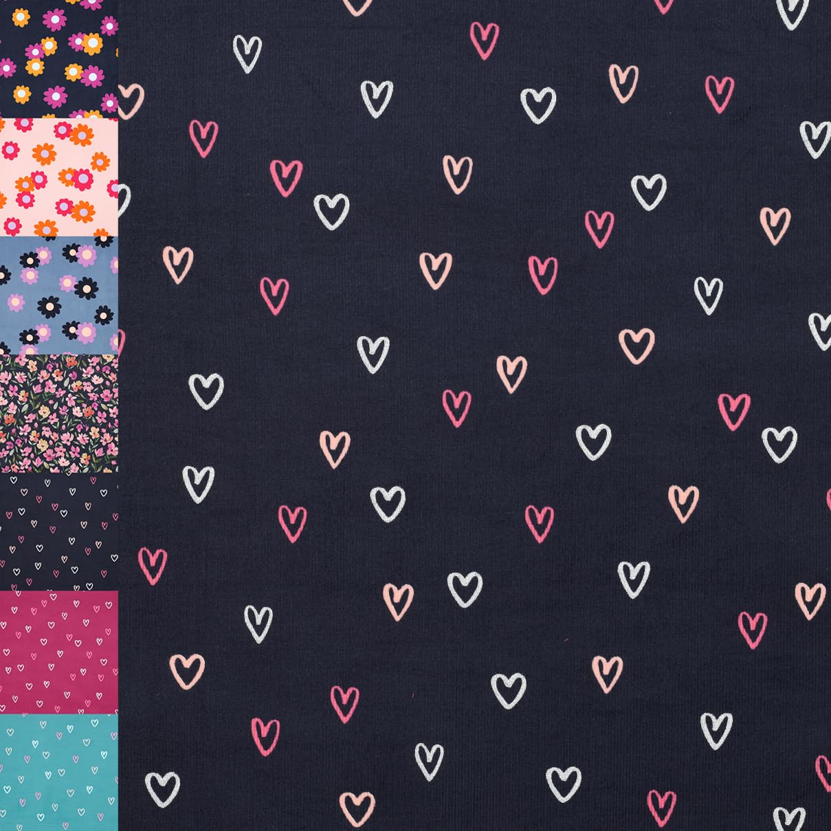 MAGAM-Stoffe Freya Babycord Feincord Stoff 100% Baumwolle Meterware 50cm (Große Blumen jeans)