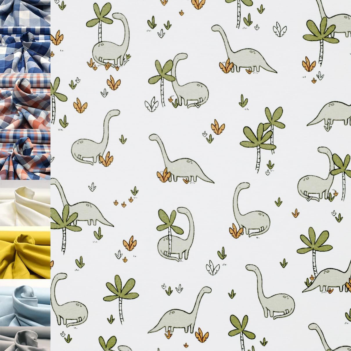 MAGAM-Stoffe Aberdeen Mode Stoff Denim Jeans Flanell Meterware 50cm (Dino weiß)