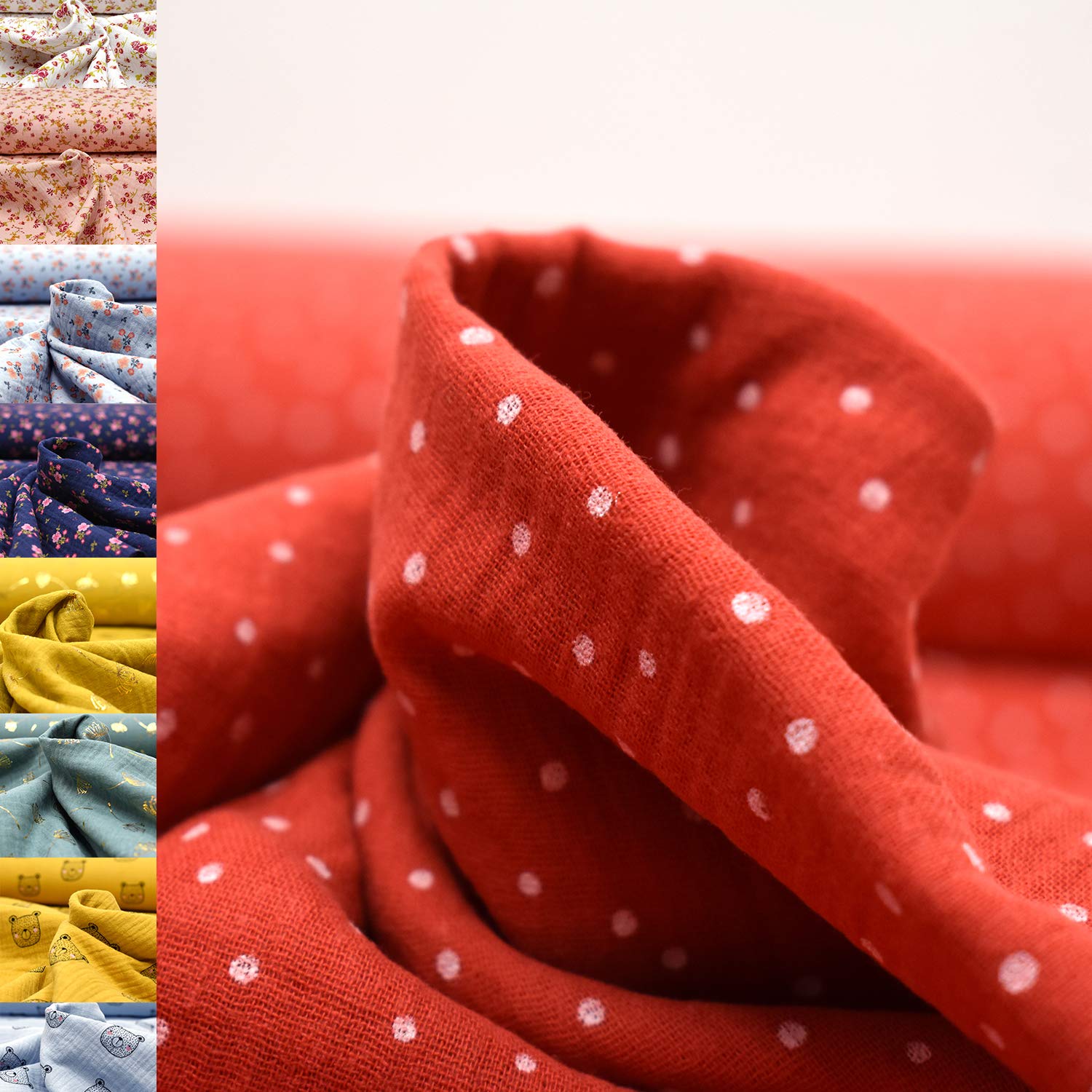 MAGAM-Stoffe Paul Musselin Mulltuch Kinder Baumwollstoff Oeko-Tex Meterware 50cm (Haselnuss & bunte Blätter)