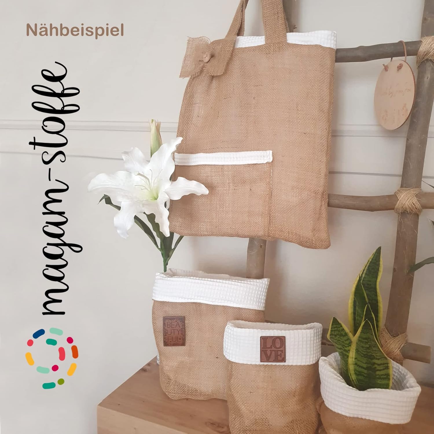 MAGAM-Stoffe 1m Jute Stoff aus 100% Jute Rupfen Natur Sack-Leinen Dekostoff Meterware (Klassik)