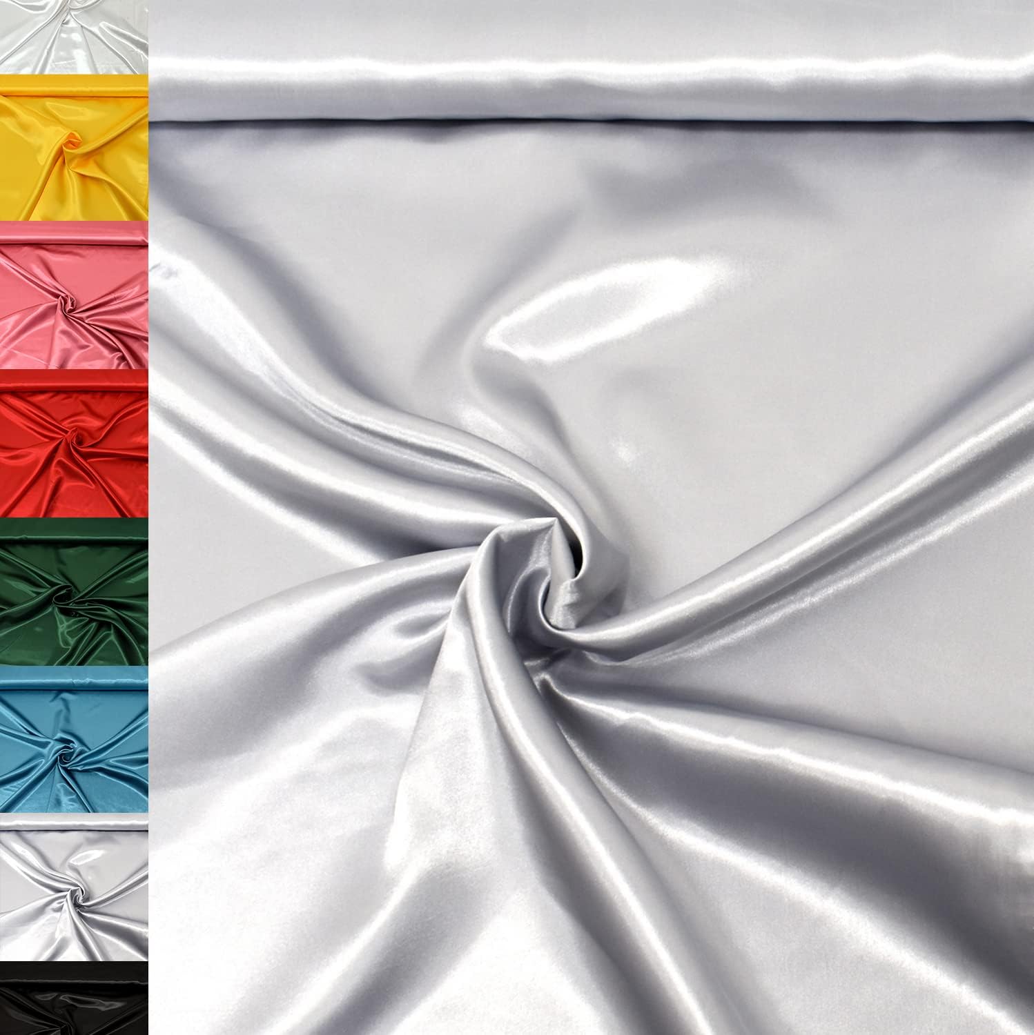 MAGAM-Stoffe 1m Estelle Satin Stoff uni ideal für Kleidung und Deko Meterware (22. Silber)