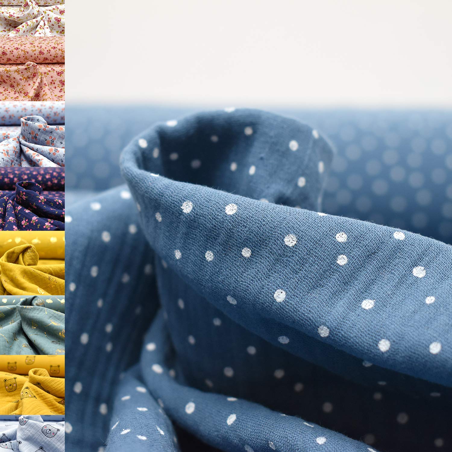 MAGAM-Stoffe Paul Musselin Mulltuch Kinder Baumwollstoff Oeko-Tex Meterware 50cm (Haselnuss & bunte Blätter)