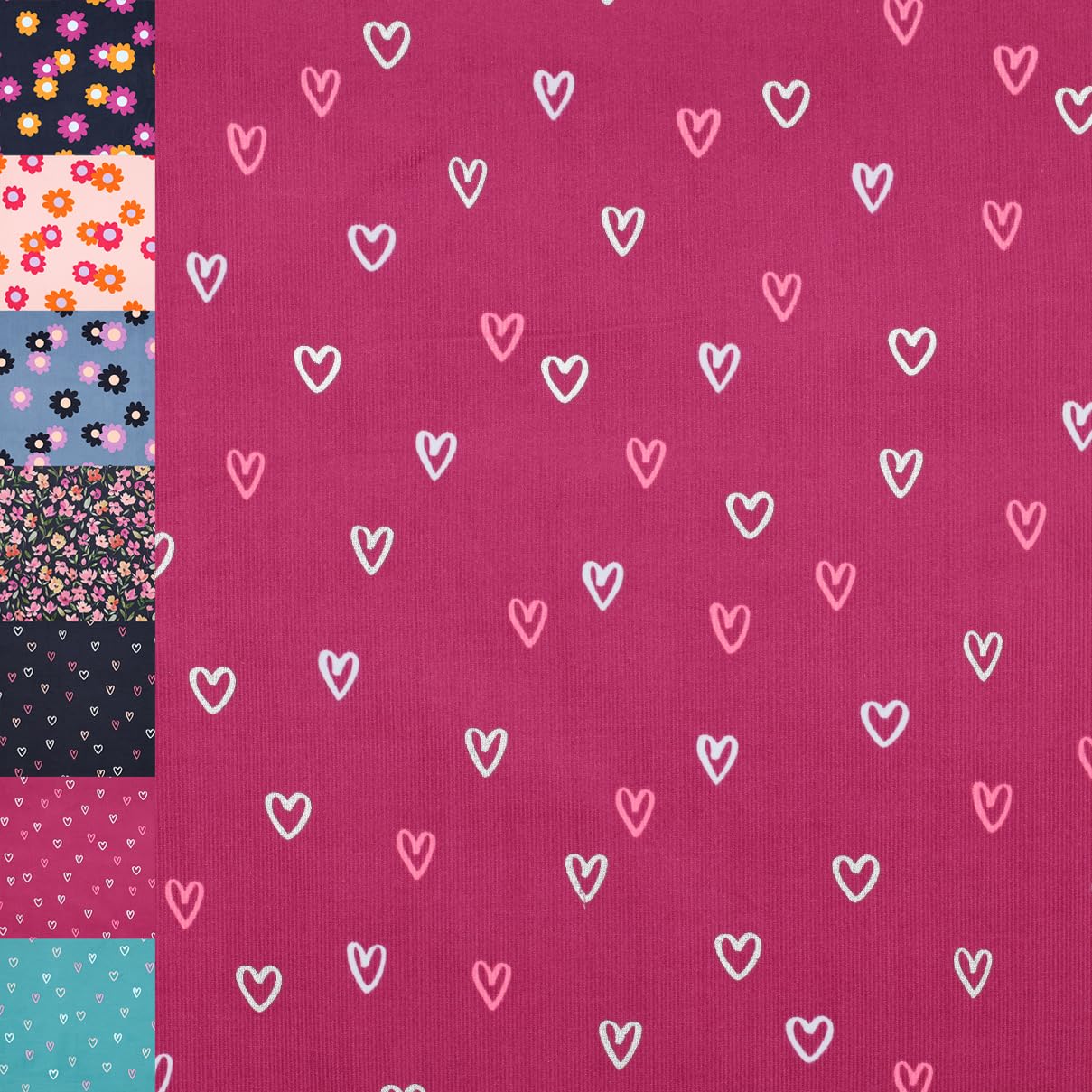 MAGAM-Stoffe Freya Babycord Feincord Stoff 100% Baumwolle Meterware 50cm (Große Blumen jeans)