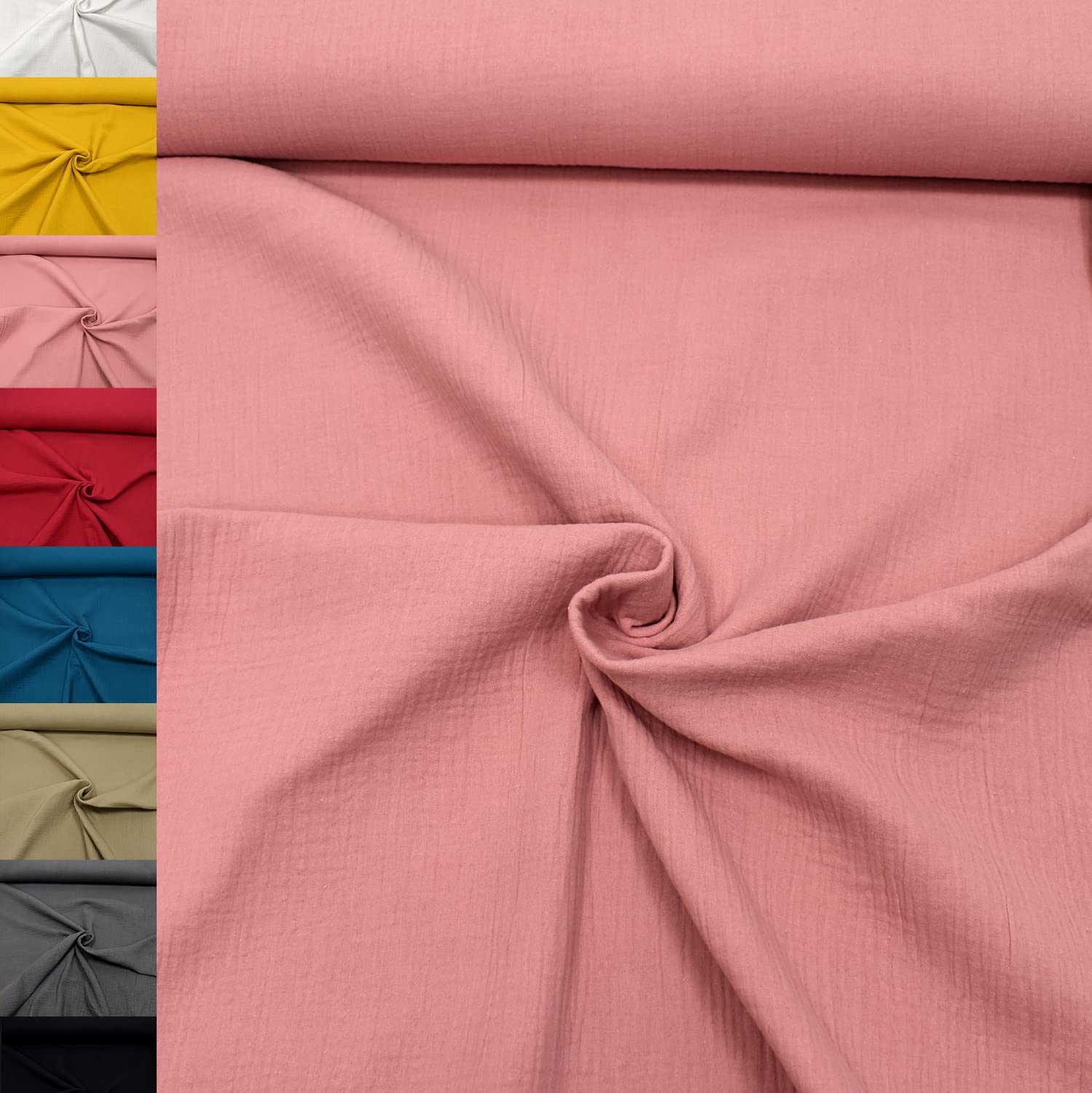 MAGAM-Stoffe Greta Musselin Stoff Double Gauze uni Oeko-Tex Meterware 50cm (07. Altrosa hell)