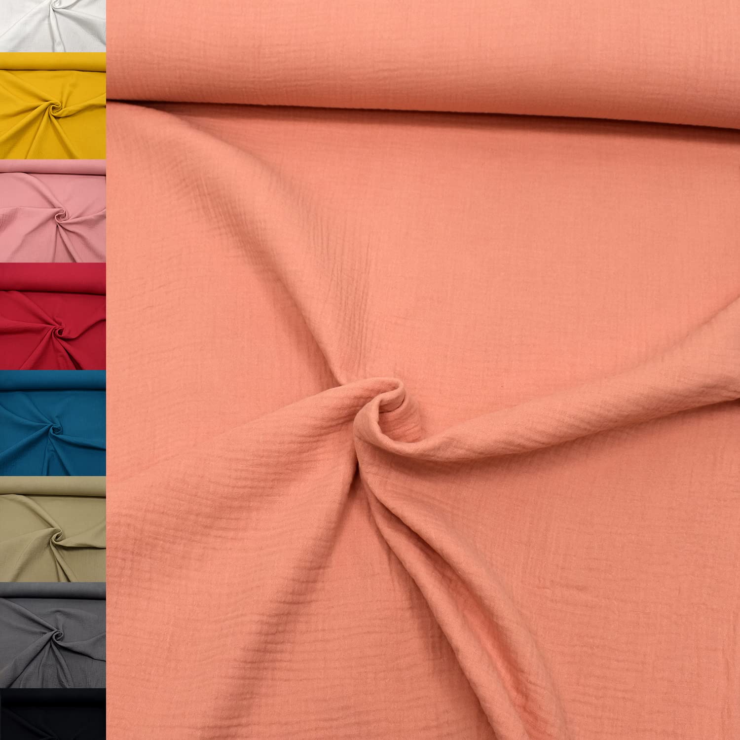 MAGAM-Stoffe Greta Musselin Stoff Double Gauze uni Oeko-Tex Meterware 50cm (07. Altrosa hell)