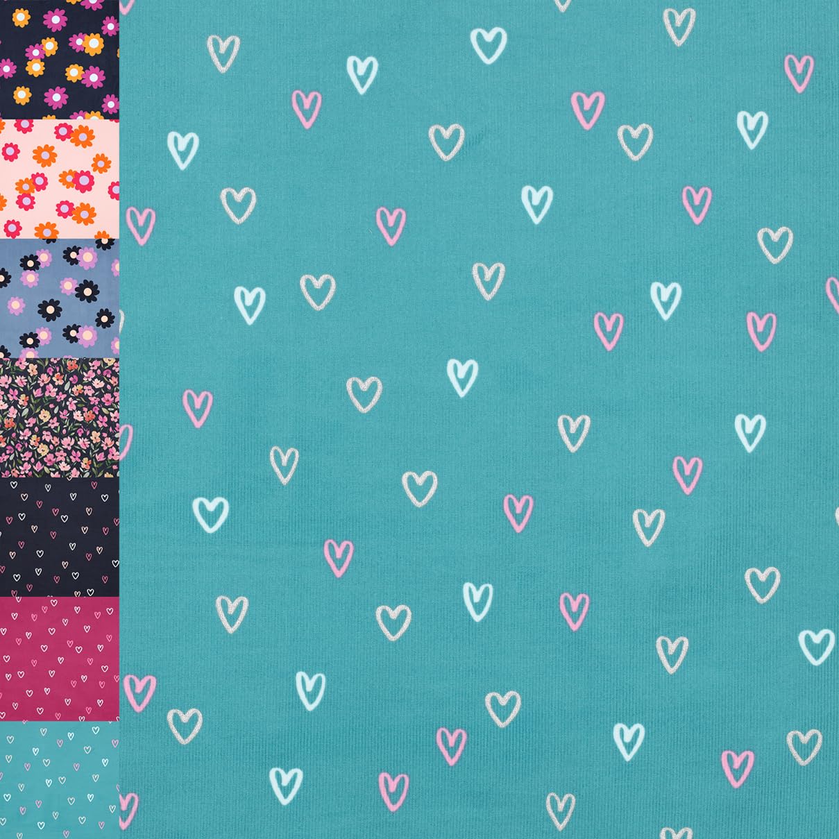 MAGAM-Stoffe Freya Babycord Feincord Stoff 100% Baumwolle Meterware 50cm (Große Blumen jeans)