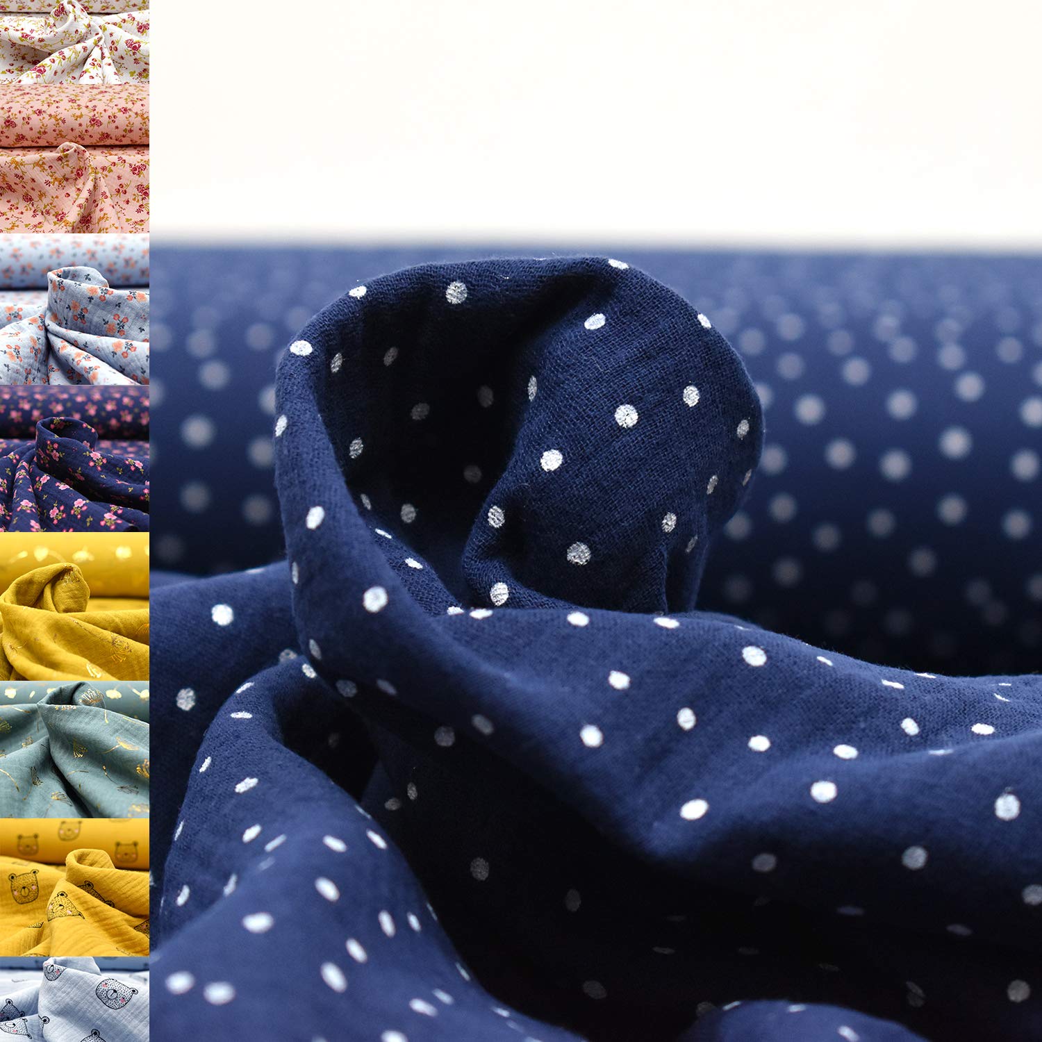 MAGAM-Stoffe Paul Musselin Mulltuch Kinder Baumwollstoff Oeko-Tex Meterware 50cm (Haselnuss & bunte Blätter)