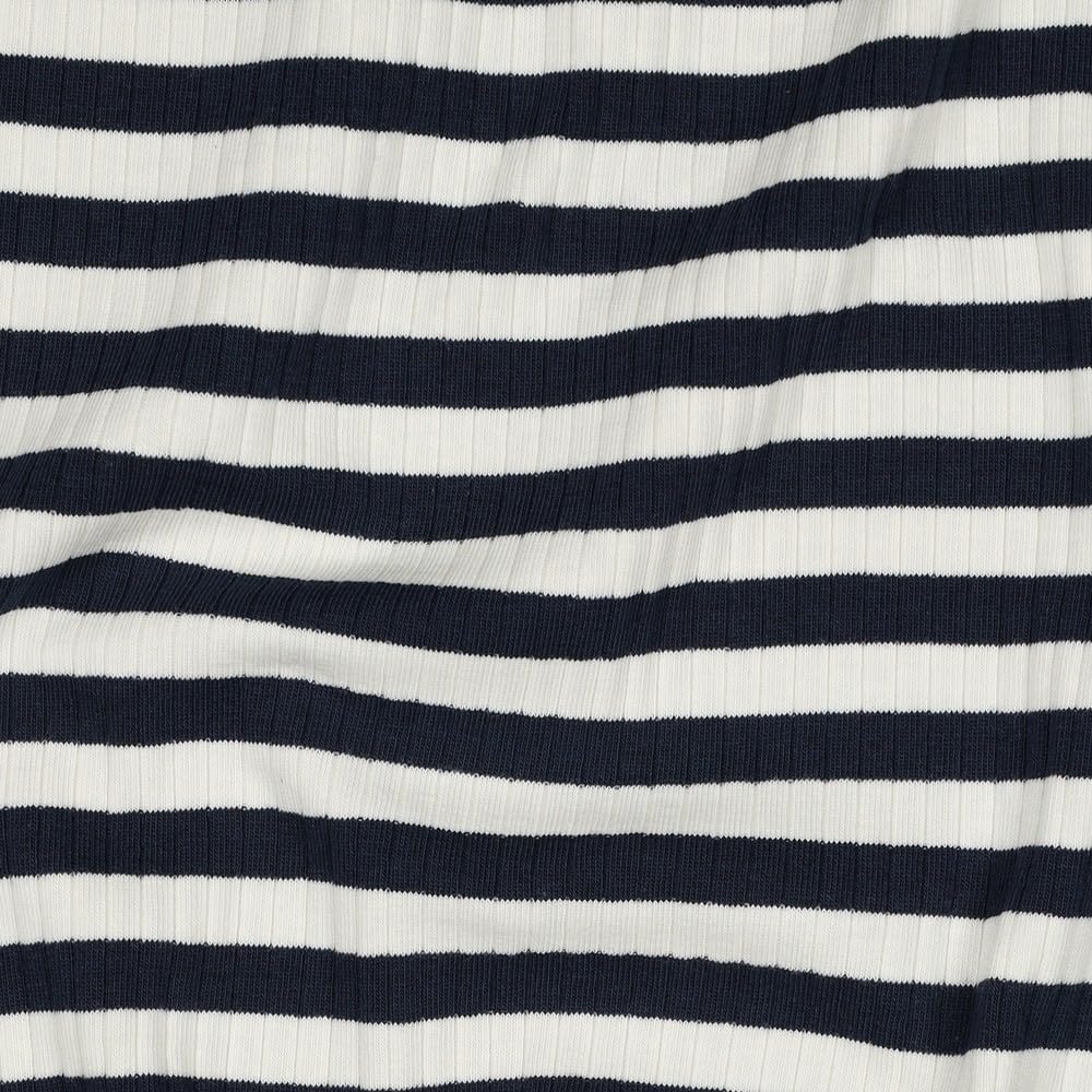 MAGAM-Stoffe Joe Rippen Streifen Jersey Mode Stoff Meterware 50cm (Dunkelblau)