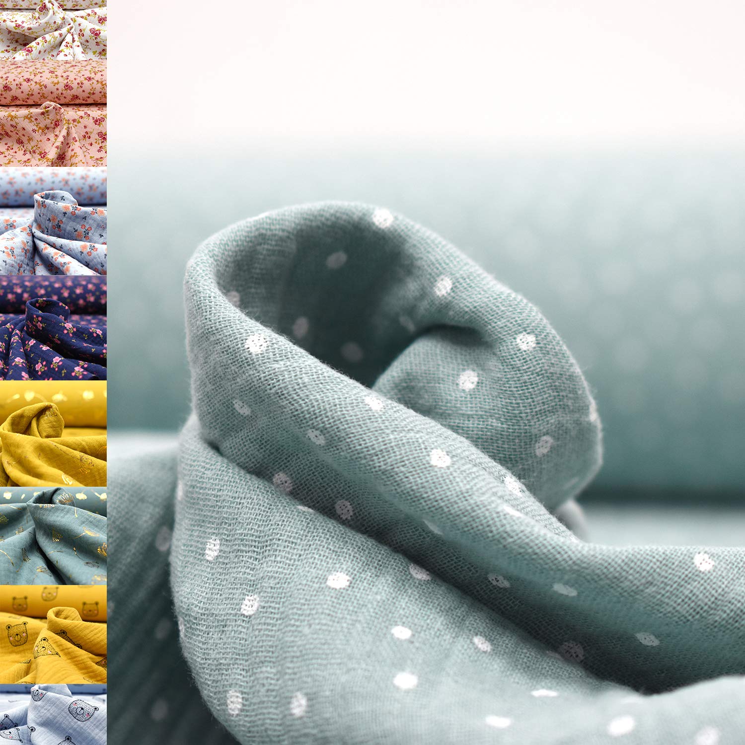 MAGAM-Stoffe Paul Musselin Mulltuch Kinder Baumwollstoff Oeko-Tex Meterware 50cm (Haselnuss & bunte Blätter)