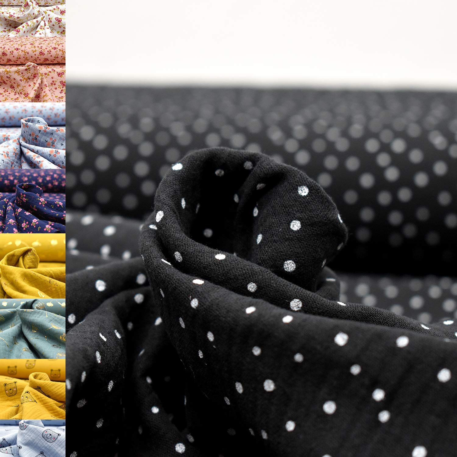 MAGAM-Stoffe Paul Musselin Mulltuch Kinder Baumwollstoff Oeko-Tex Meterware 50cm (Haselnuss & bunte Blätter)