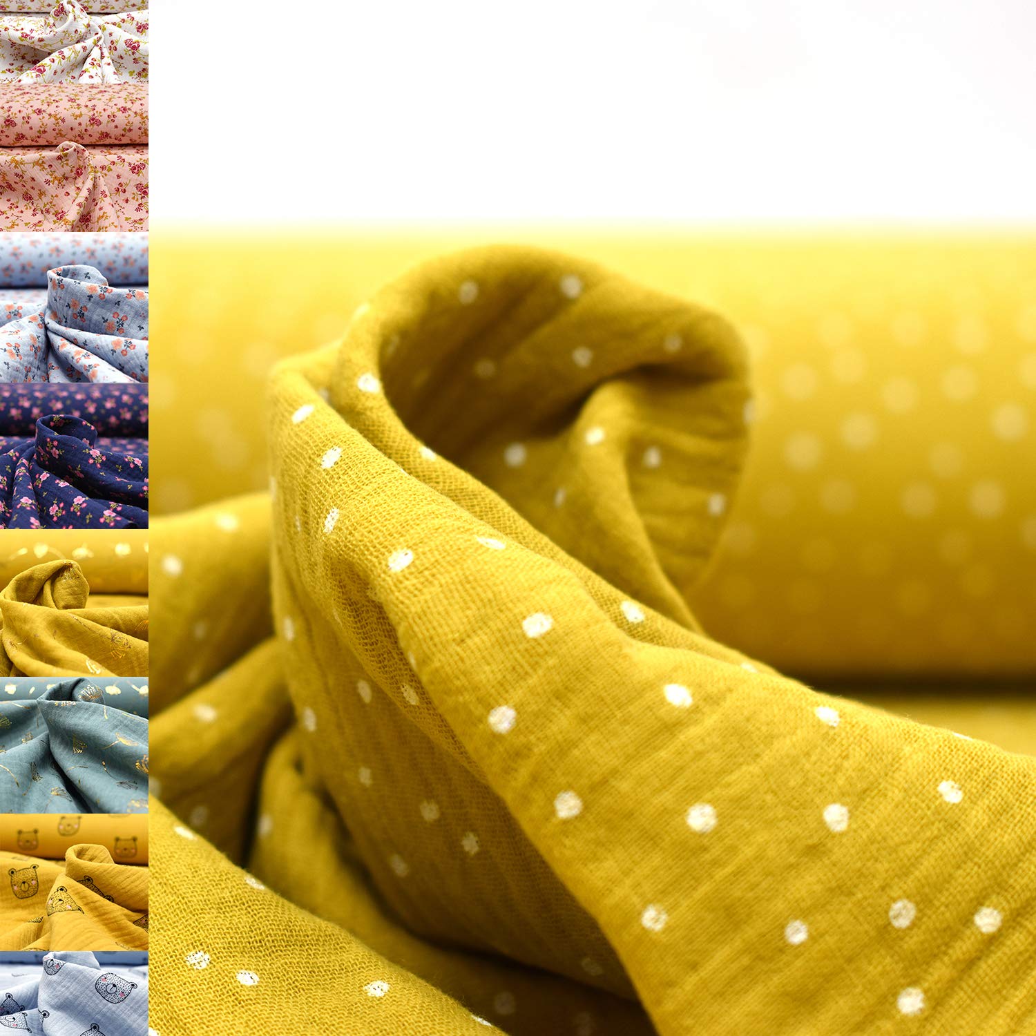 MAGAM-Stoffe Paul Musselin Mulltuch Kinder Baumwollstoff Oeko-Tex Meterware 50cm (Haselnuss & bunte Blätter)