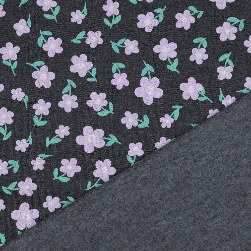 MAGAM-Stoffe Amsterdam warmer weicher Blumen Sweat Stoff OEKO-TEX Meterware 50cm (Indigo blau meliert)