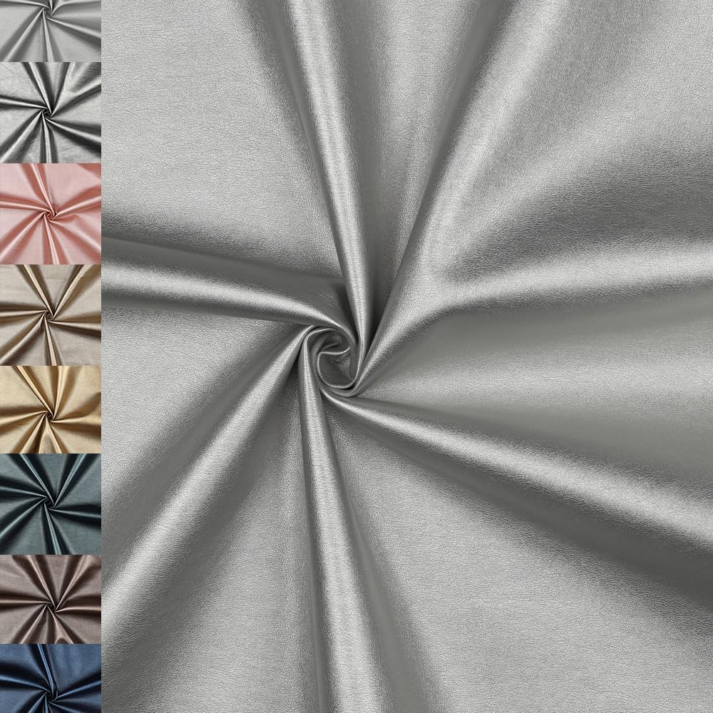 MAGAM-Stoffe Metallic Optik Kunstleder Polsterstoff Kleidung Taschen Meterware ab 50cm (01. Hell silber)