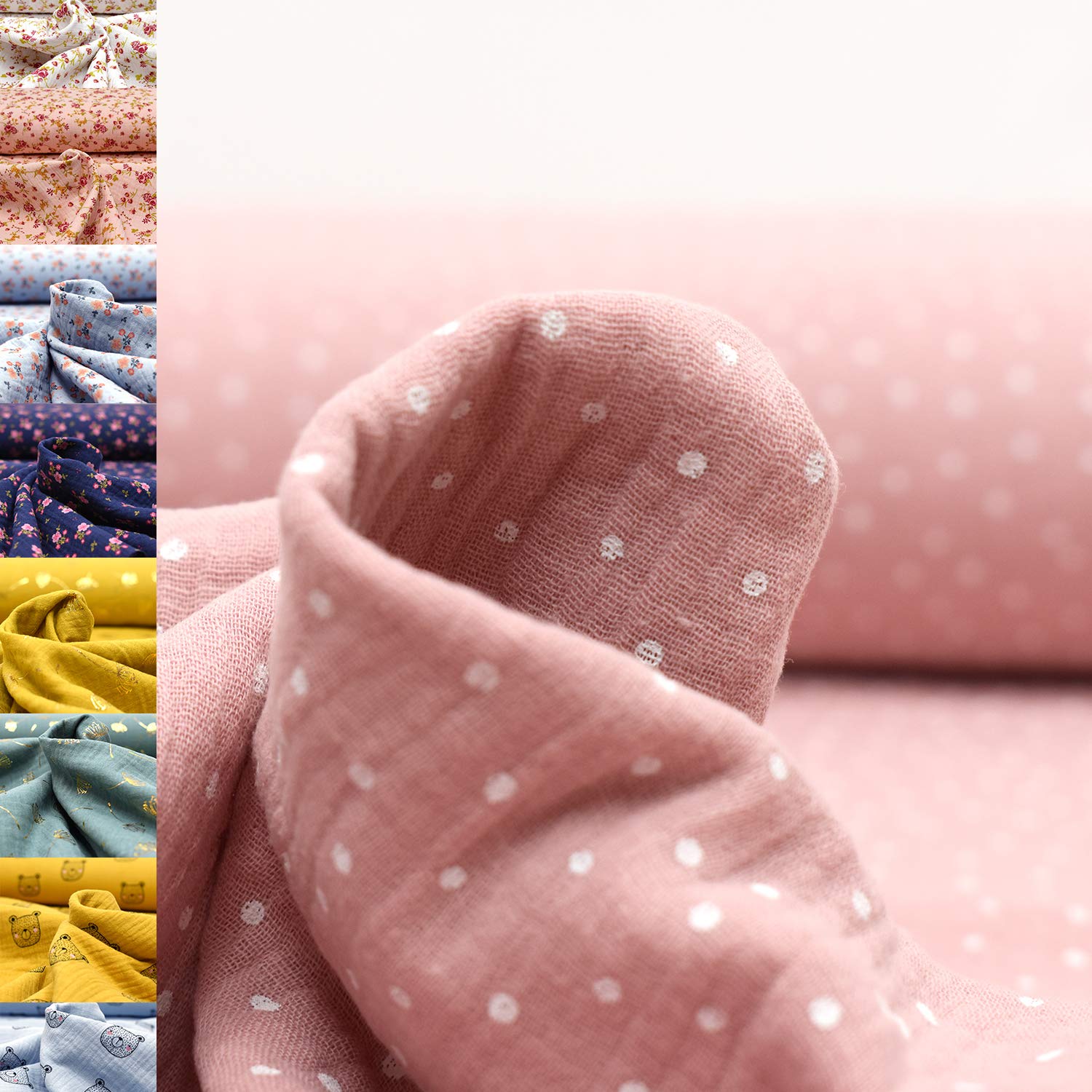 MAGAM-Stoffe Paul Musselin Mulltuch Kinder Baumwollstoff Oeko-Tex Meterware 50cm (Haselnuss & bunte Blätter)