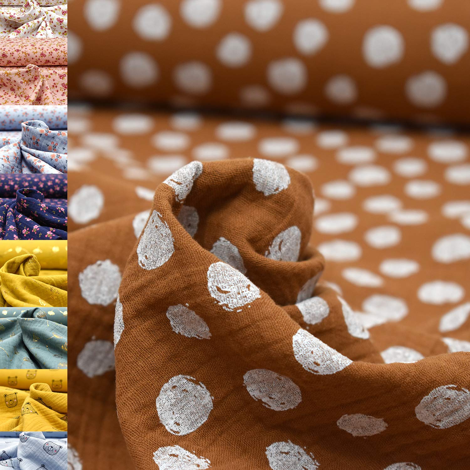 MAGAM-Stoffe Paul Musselin Mulltuch Kinder Baumwollstoff Oeko-Tex Meterware 50cm (Haselnuss & bunte Blätter)