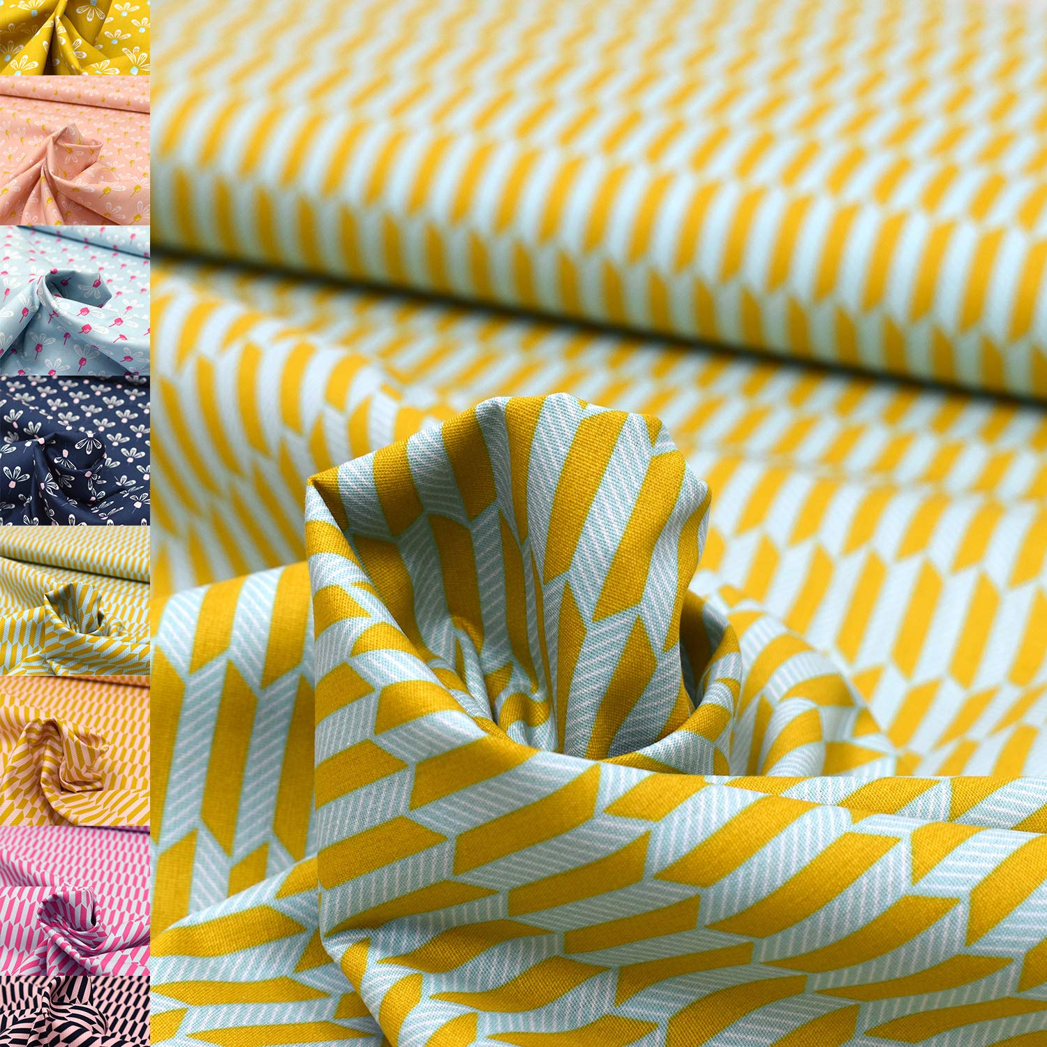 MAGAM-Stoffe Lene Frühlingsgefühle Kinder Baumwollstoff Oeko-Tex Meterware 50cm (Rauten-Pfeile rosa dunkelblau)