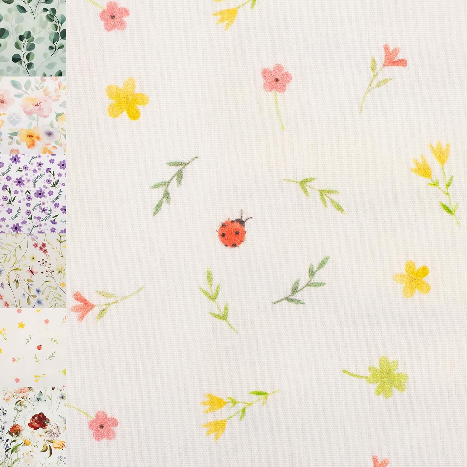 MAGAM-Stoffe Emma Blumen Baumwollstoff ÖKO-TEX Meterware ab 50cm (Marienkäfer)