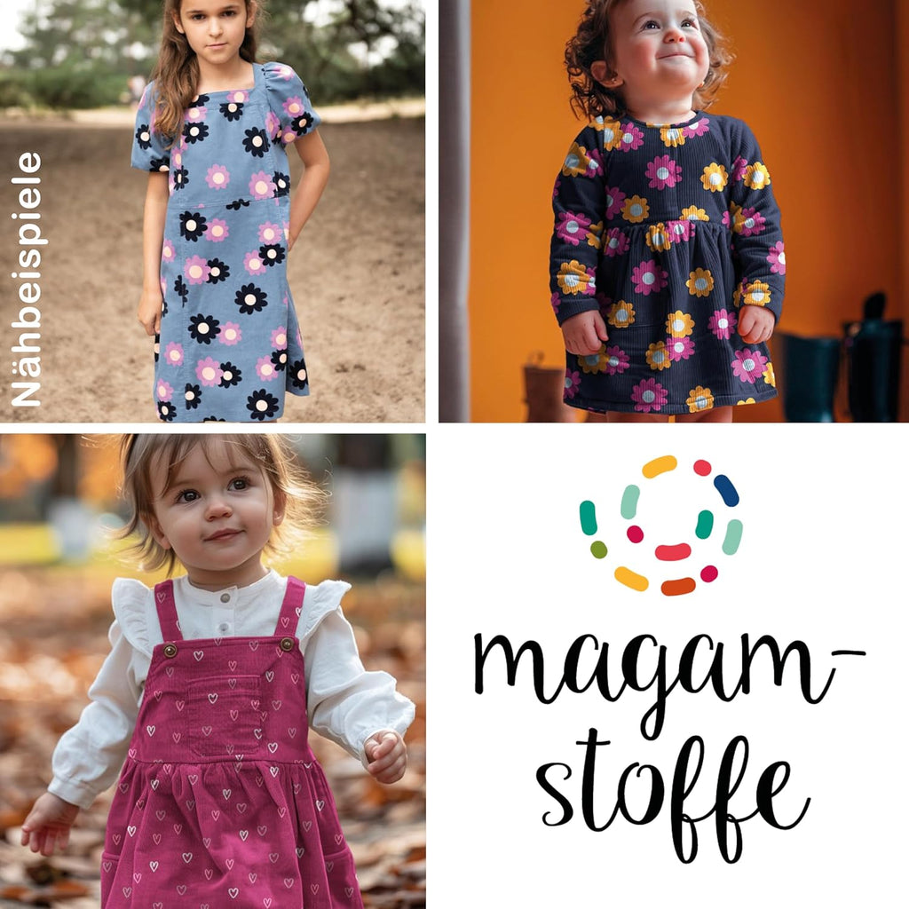 MAGAM-Stoffe Freya Babycord Feincord Stoff 100% Baumwolle Meterware 50cm (Große Blumen jeans)