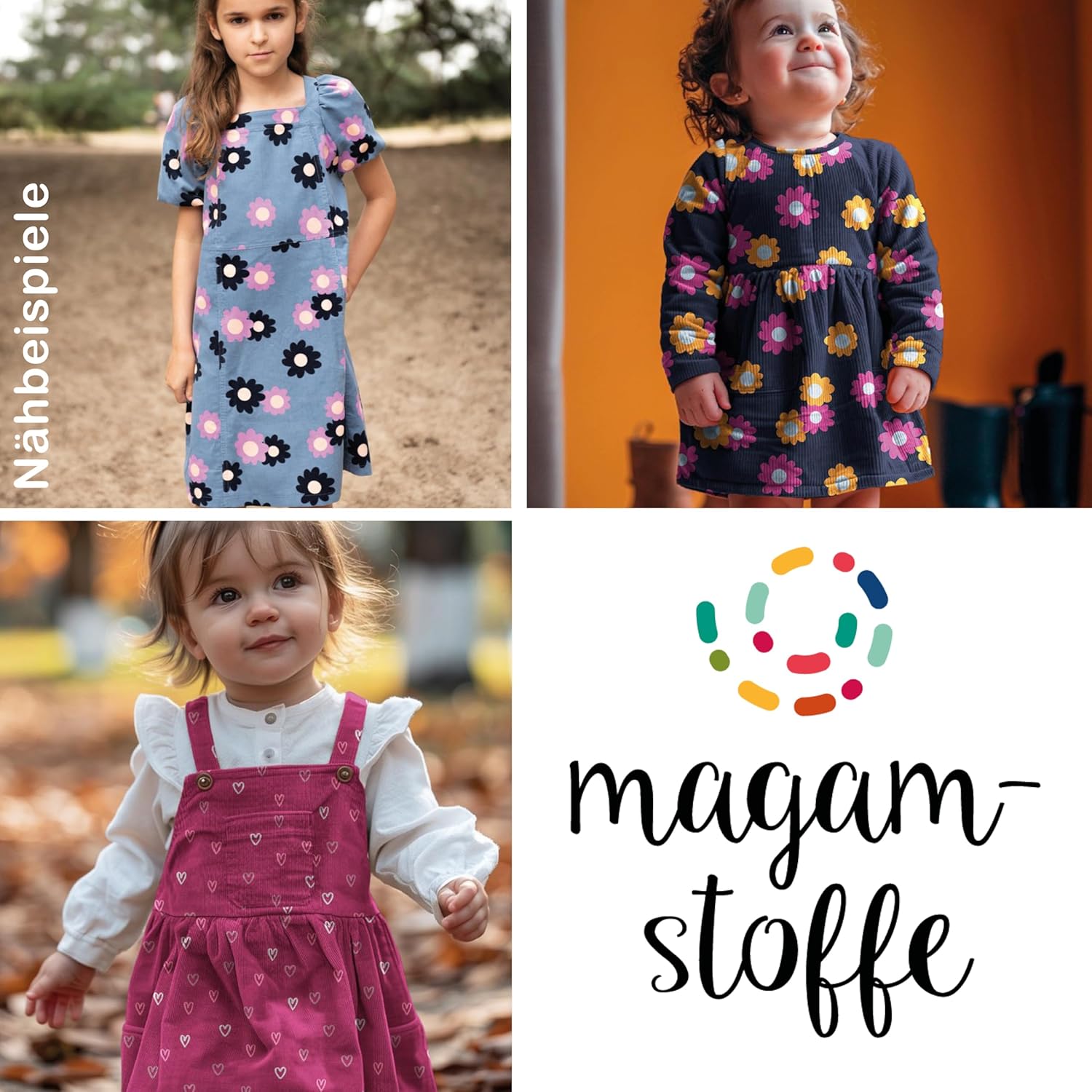 MAGAM-Stoffe Freya Babycord Feincord Stoff 100% Baumwolle Meterware 50cm (Große Blumen jeans)