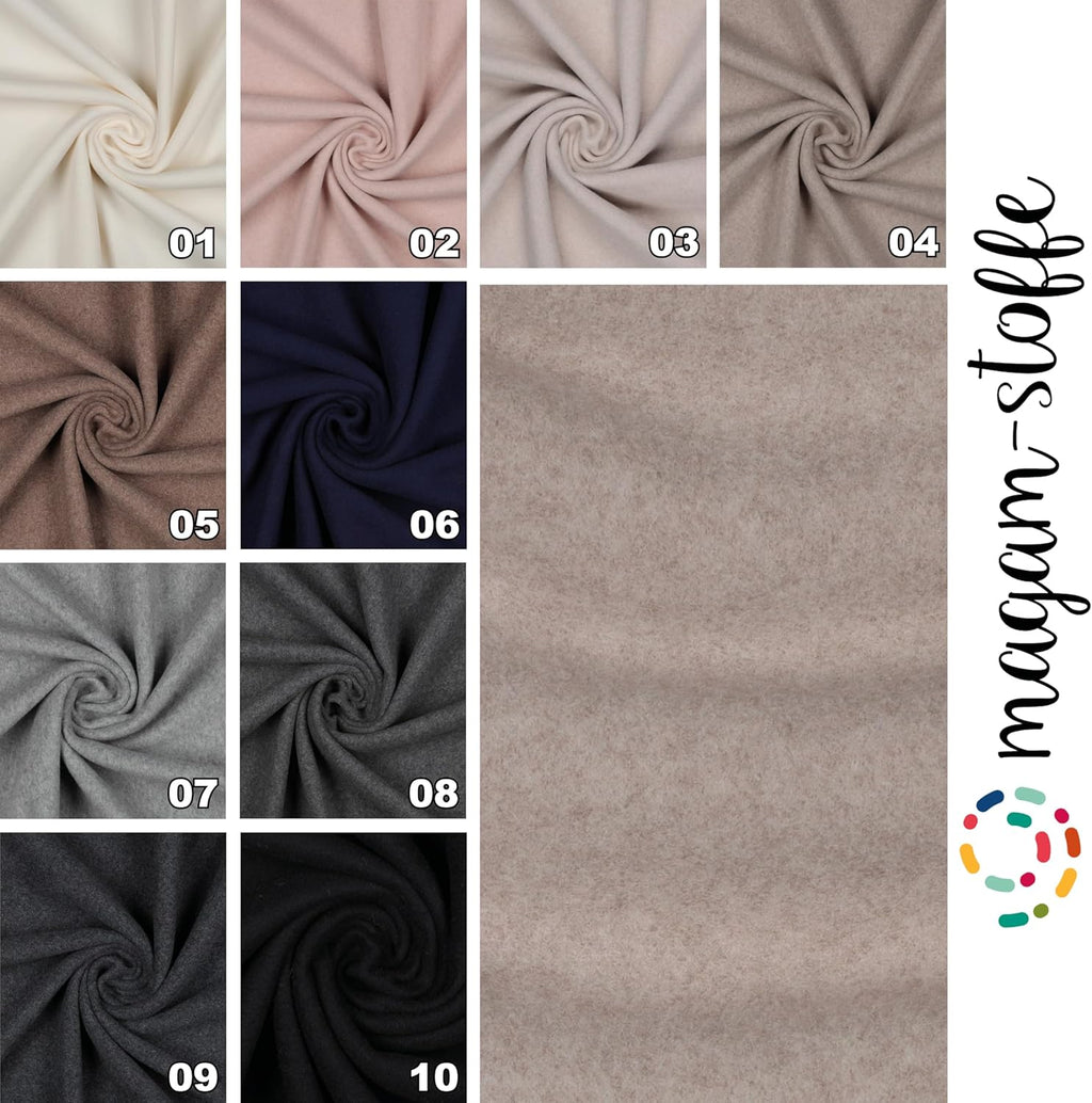 MAGAM-Stoffe Frieda Bio Fleece Stoff 100% Baumwolle Meterware 50cm (01. Natur weiß)