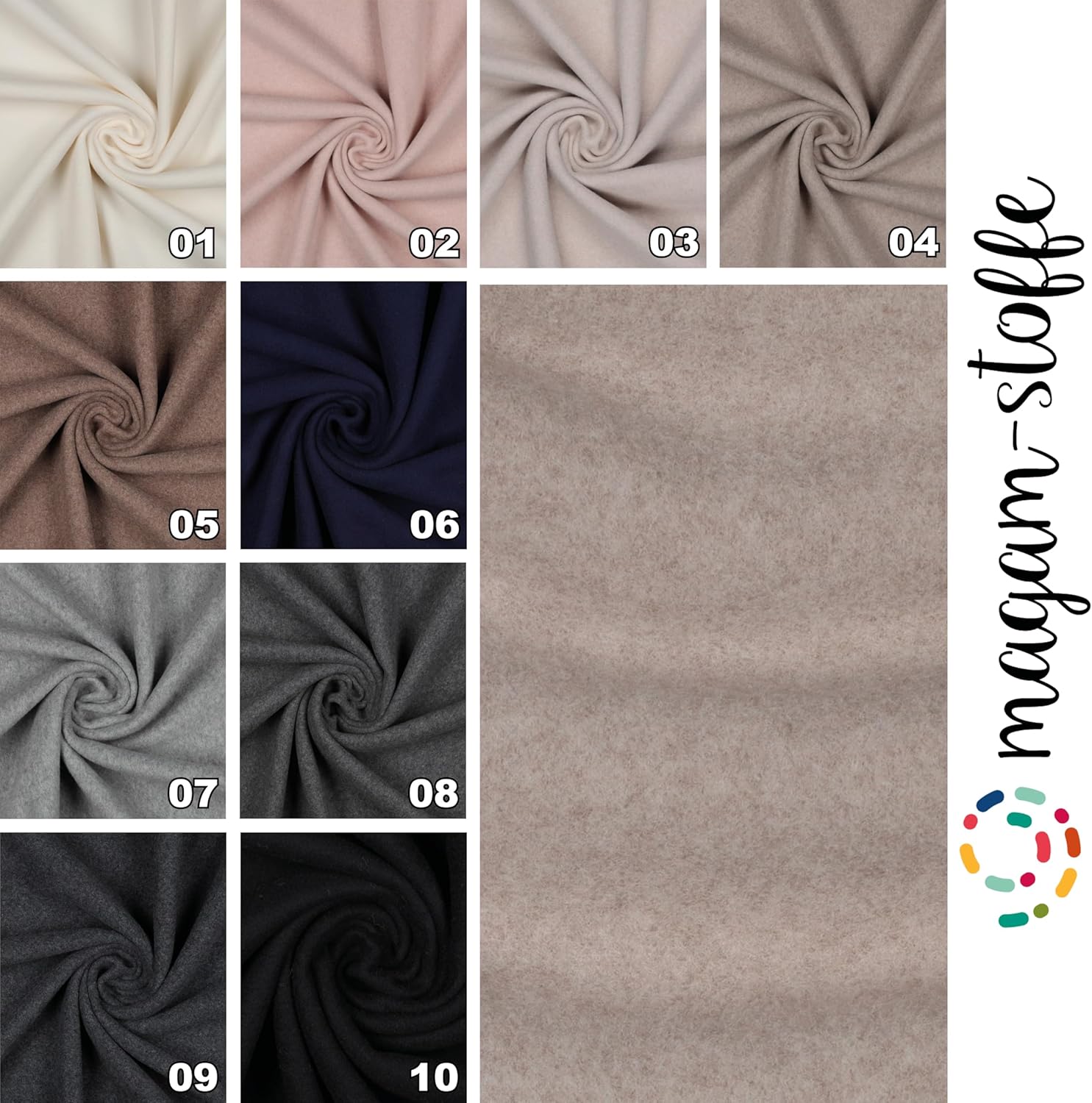 MAGAM-Stoffe Frieda Bio Fleece Stoff 100% Baumwolle Meterware 50cm (01. Natur weiß)