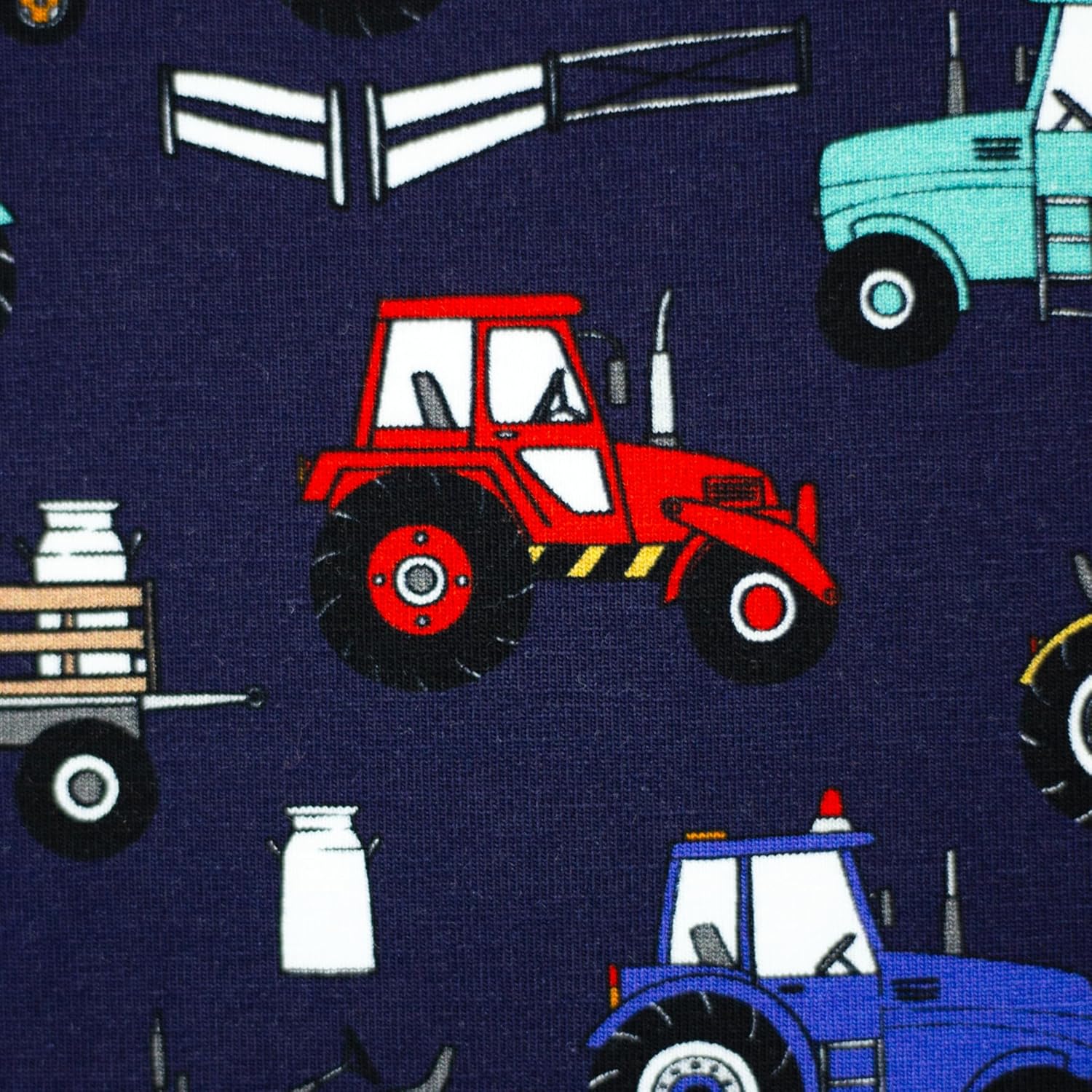 MAGAM-Stoffe Bunte Traktoren Jersey Stoff Kinderstoff OEKO-TEX Meterware 50cm (Dunkelblau)