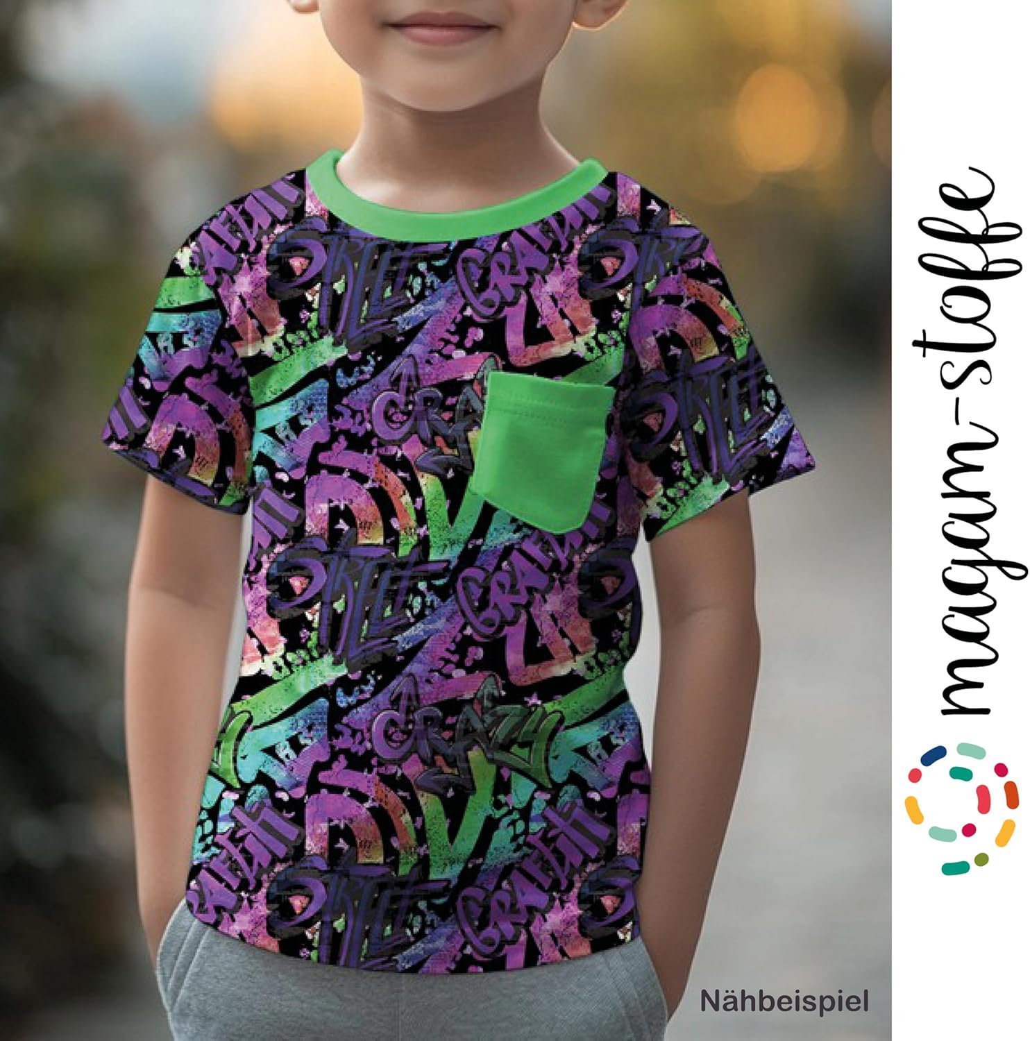MAGAM-Stoffe Graffiti Jersey Kinder Stoff OEKO-TEX Meterware 50cm (Grün)