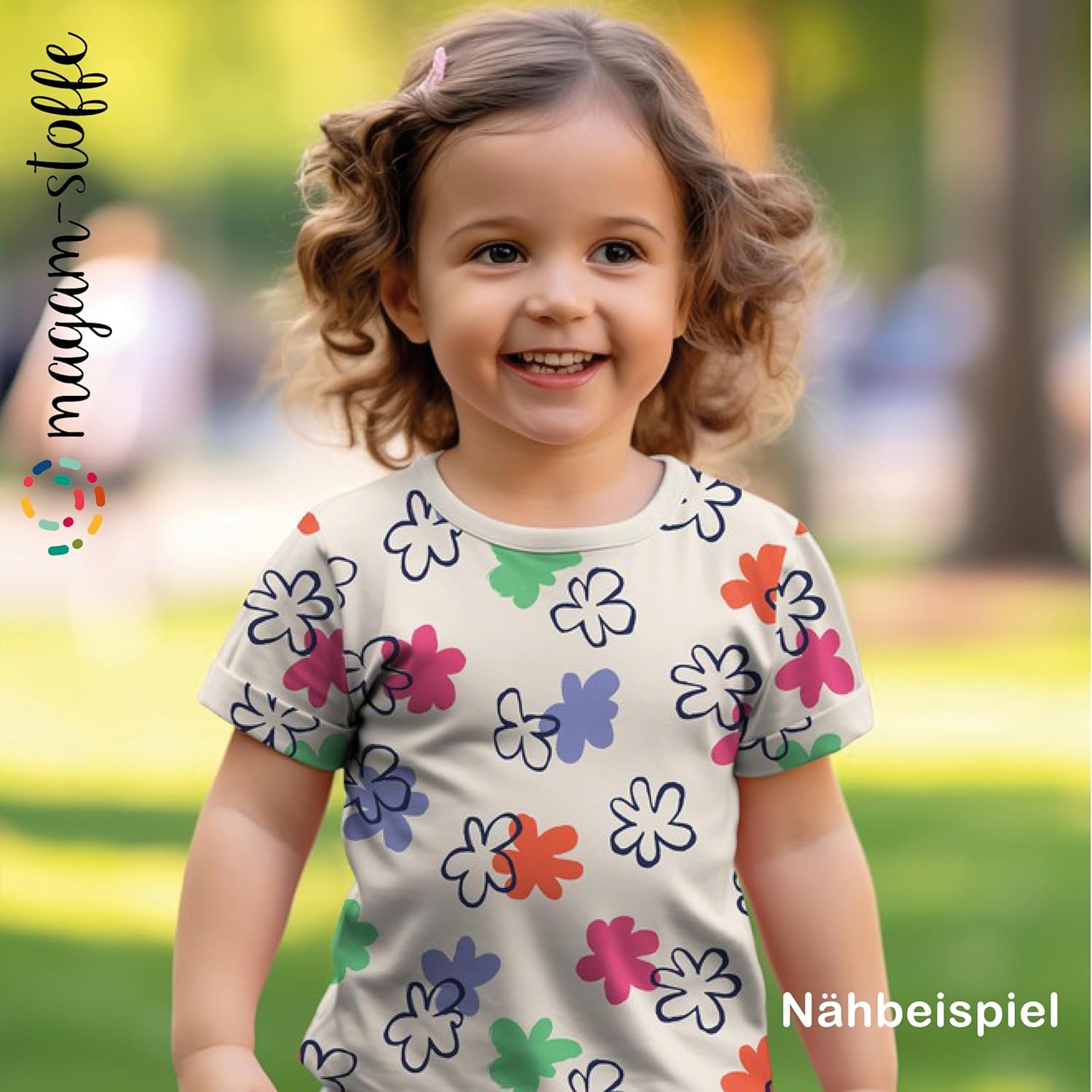 MAGAM-Stoffe Charlotte Blumen Jersey Stoff Kleider Kinder OEKO-TEX Meterware ab 50cm (Weiß)