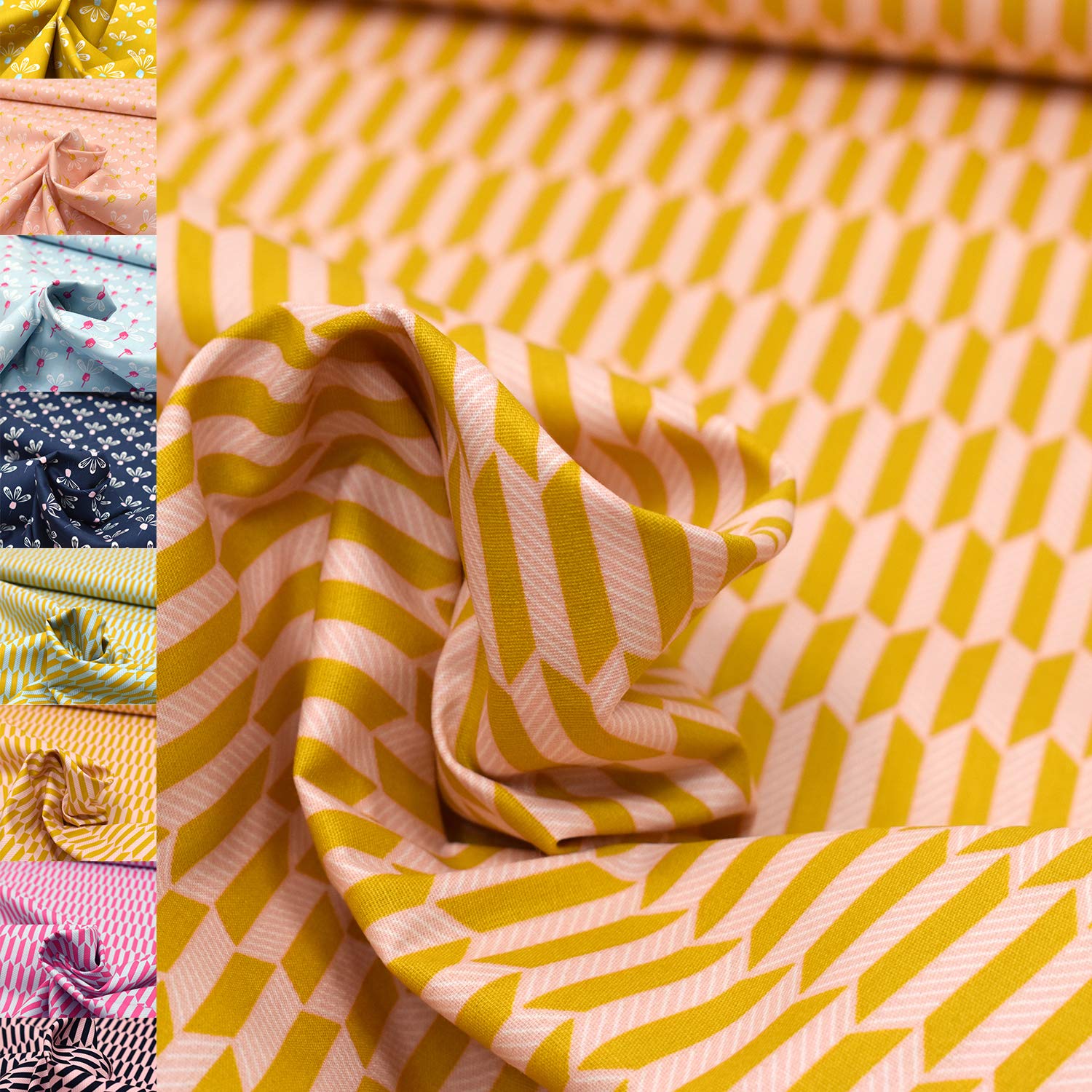 MAGAM-Stoffe Lene Frühlingsgefühle Kinder Baumwollstoff Oeko-Tex Meterware 50cm (Rauten-Pfeile rosa dunkelblau)