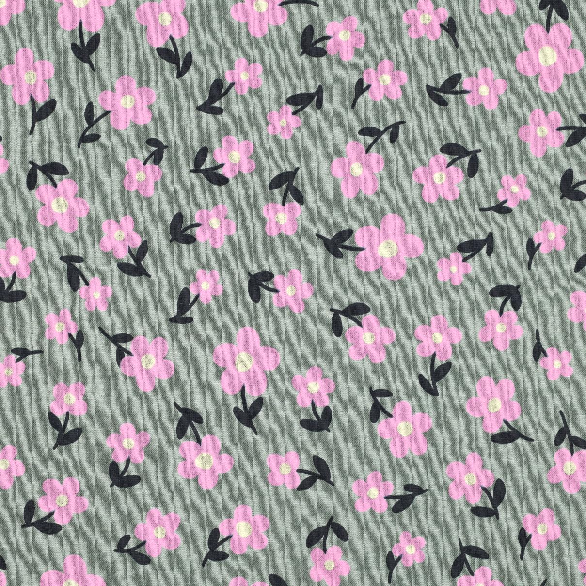 MAGAM-Stoffe Amsterdam warmer weicher Blumen Sweat Stoff OEKO-TEX Meterware 50cm (Indigo blau meliert)