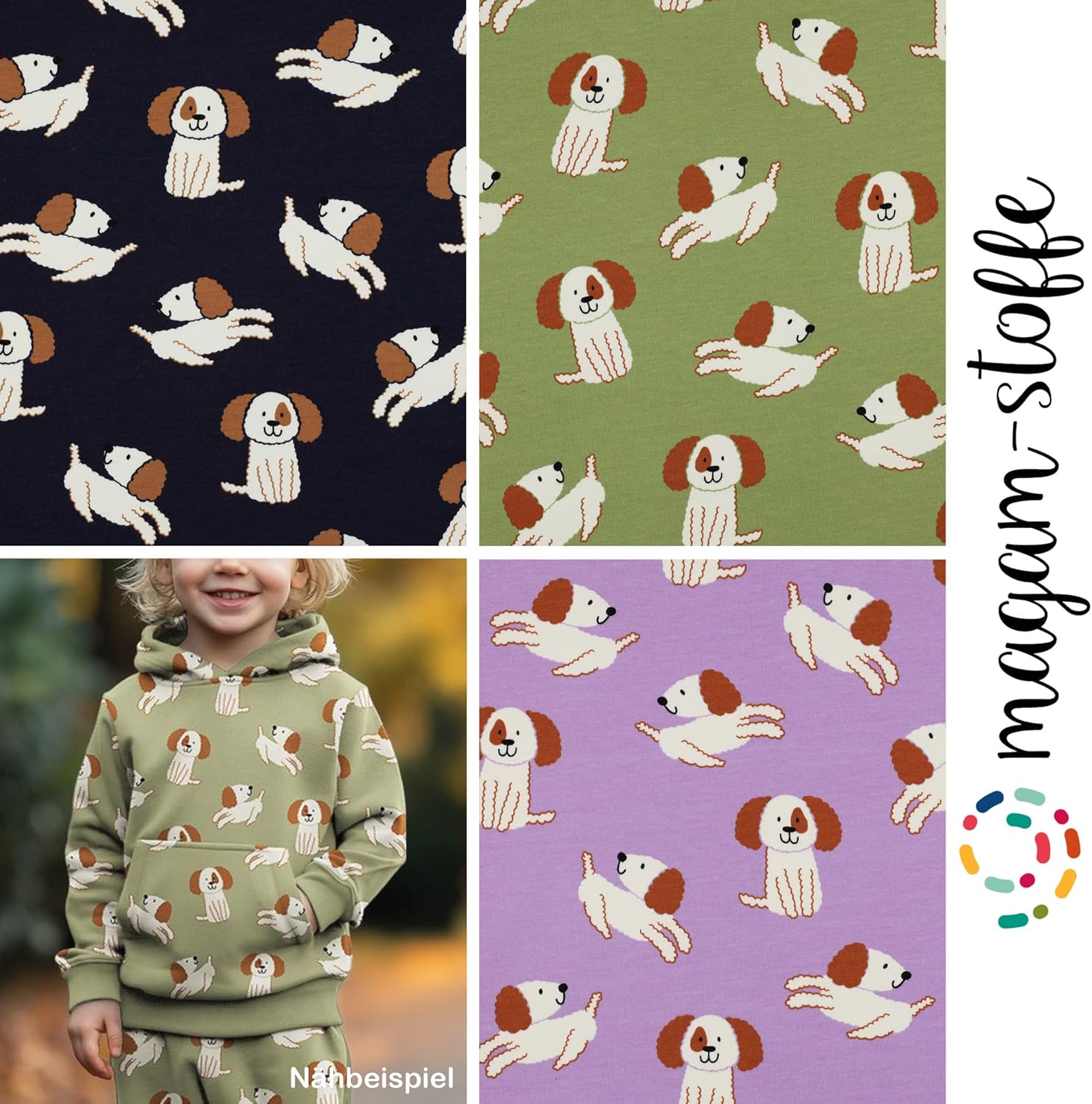 MAGAM-Stoffe Kobi Kinder Sweat Stoff Hunde OEKO-TEX Meterware ab 50cm (Flieder)