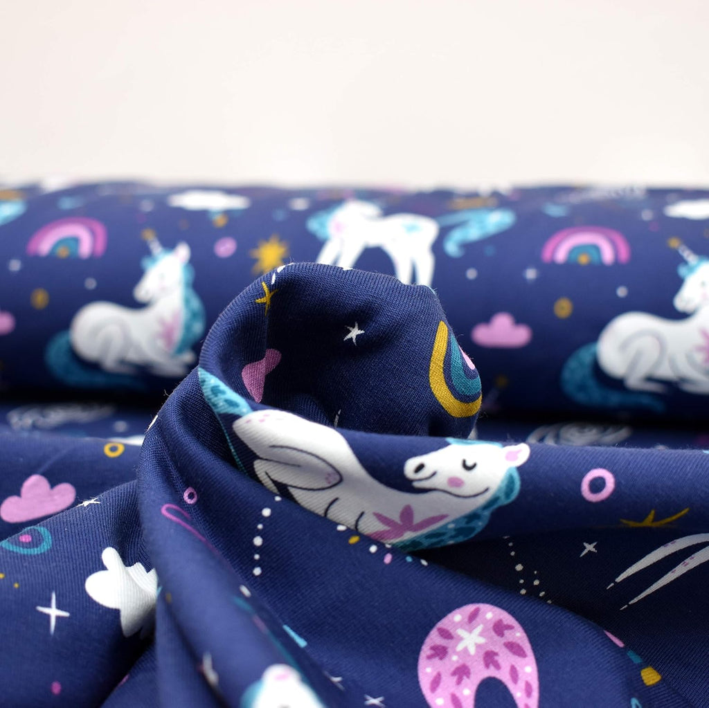 MAGAM-Stoffe Einhorn Nima Jersey Stoff Kinderstoff Oeko-Tex Meterware 50cm (Dunkelblau)