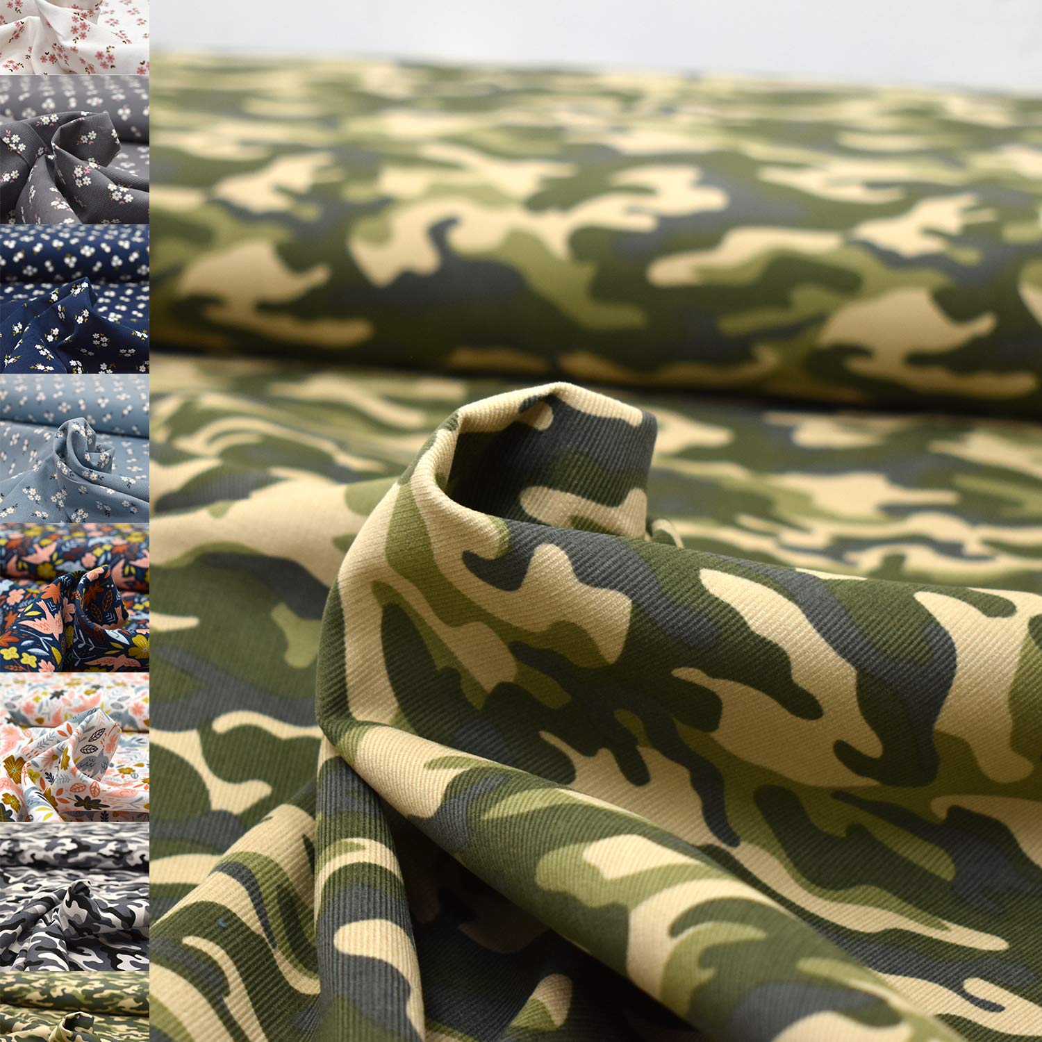 MAGAM-Stoffe Freya Babycord Feincord Stoff 100% Baumwolle Meterware 50cm (Große Blumen jeans)