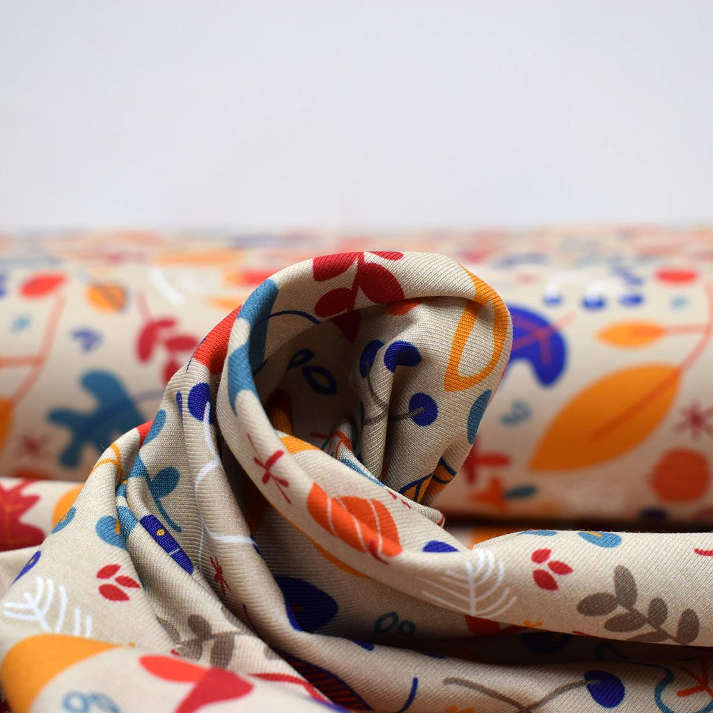 MAGAM-Stoffe Blätter-Tanz Jersey Stoff Oeko-Tex Meterware 50cm (Beige)