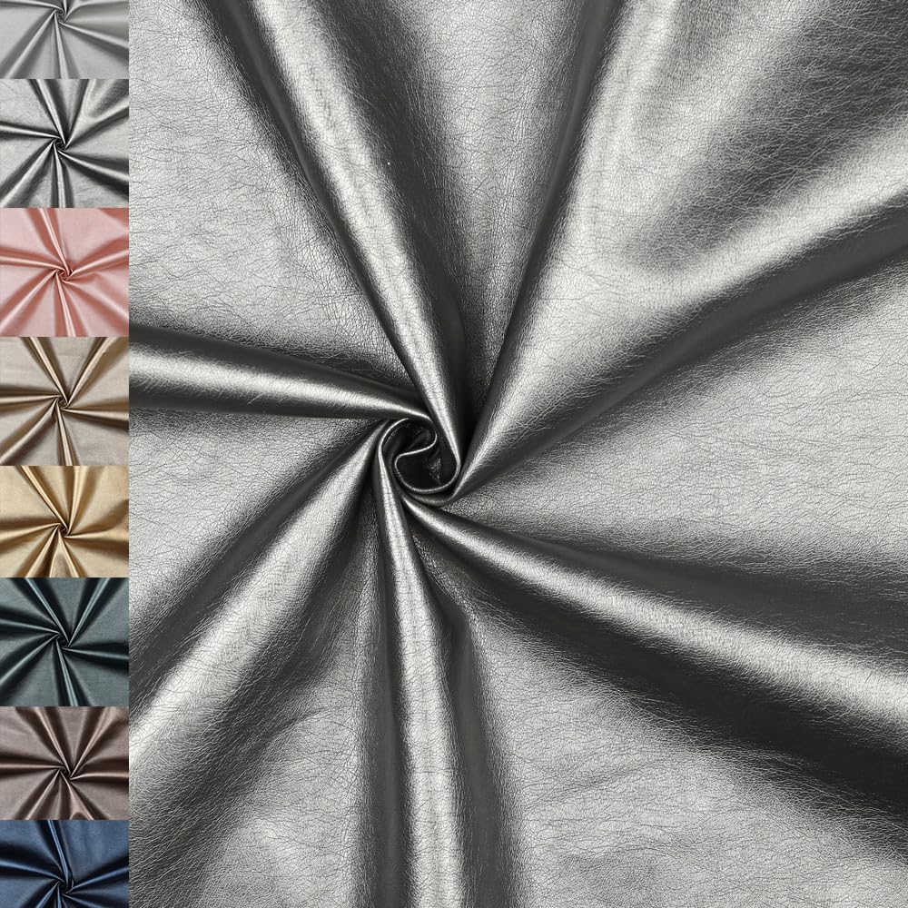 MAGAM-Stoffe Metallic Optik Kunstleder Polsterstoff Kleidung Taschen Meterware ab 50cm (01. Hell silber)