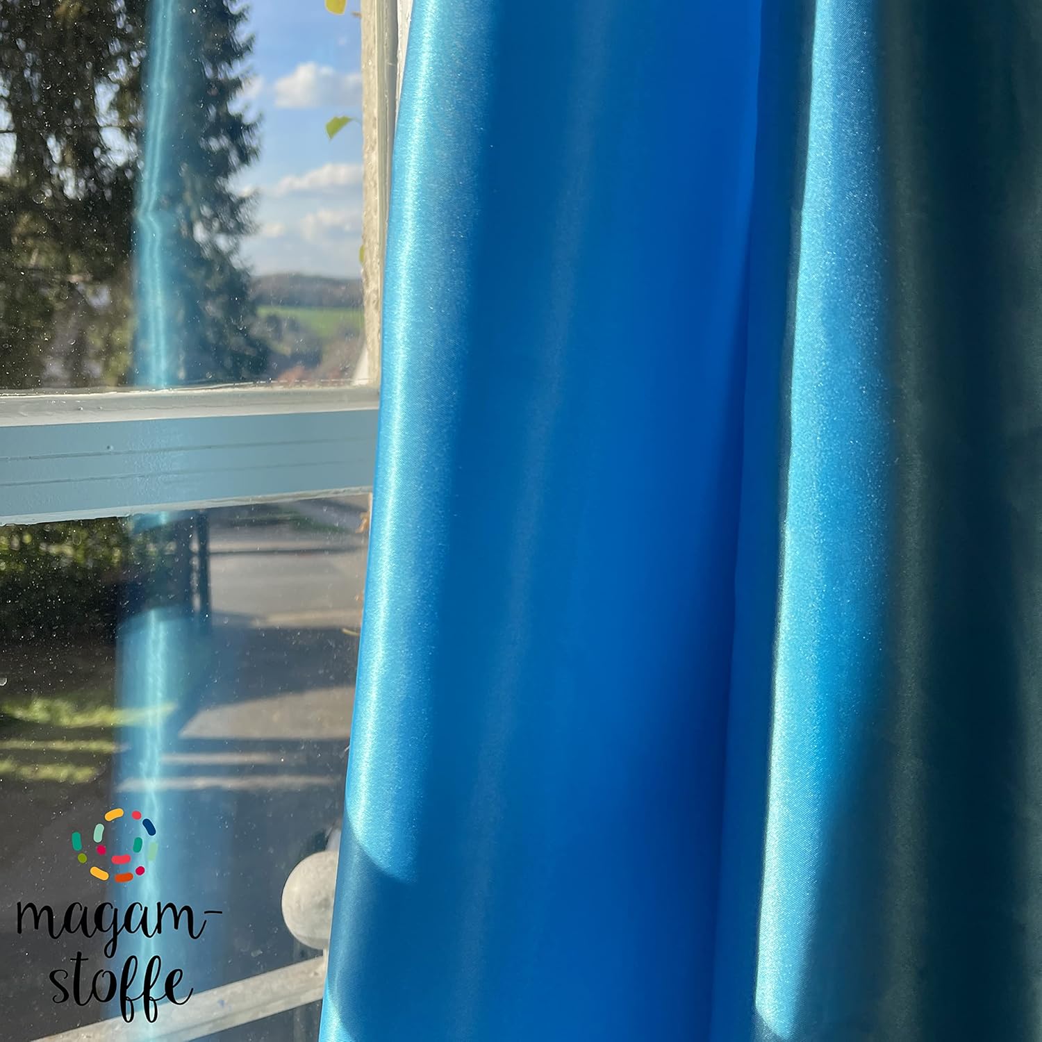 MAGAM-Stoffe 1m Estelle Satin Stoff uni ideal für Kleidung und Deko Meterware (22. Silber)